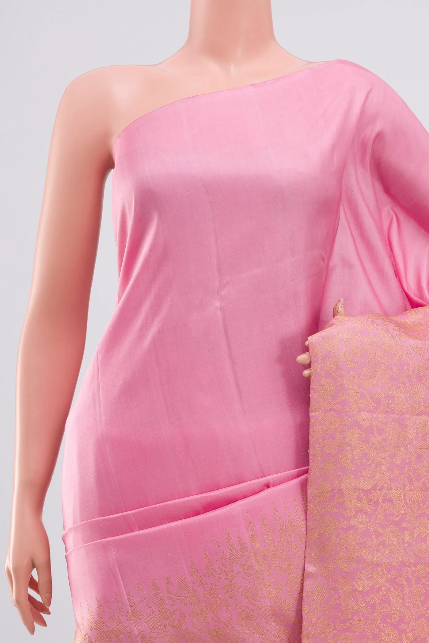 Pure Silk Pure Zari Rose pink Kanjivaram Saree - Image 2