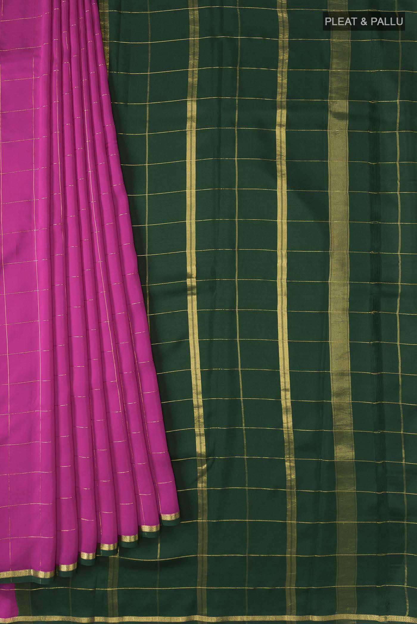 Pure Silk Pure Zari Pink Mysore Crepe Saree - Image 4