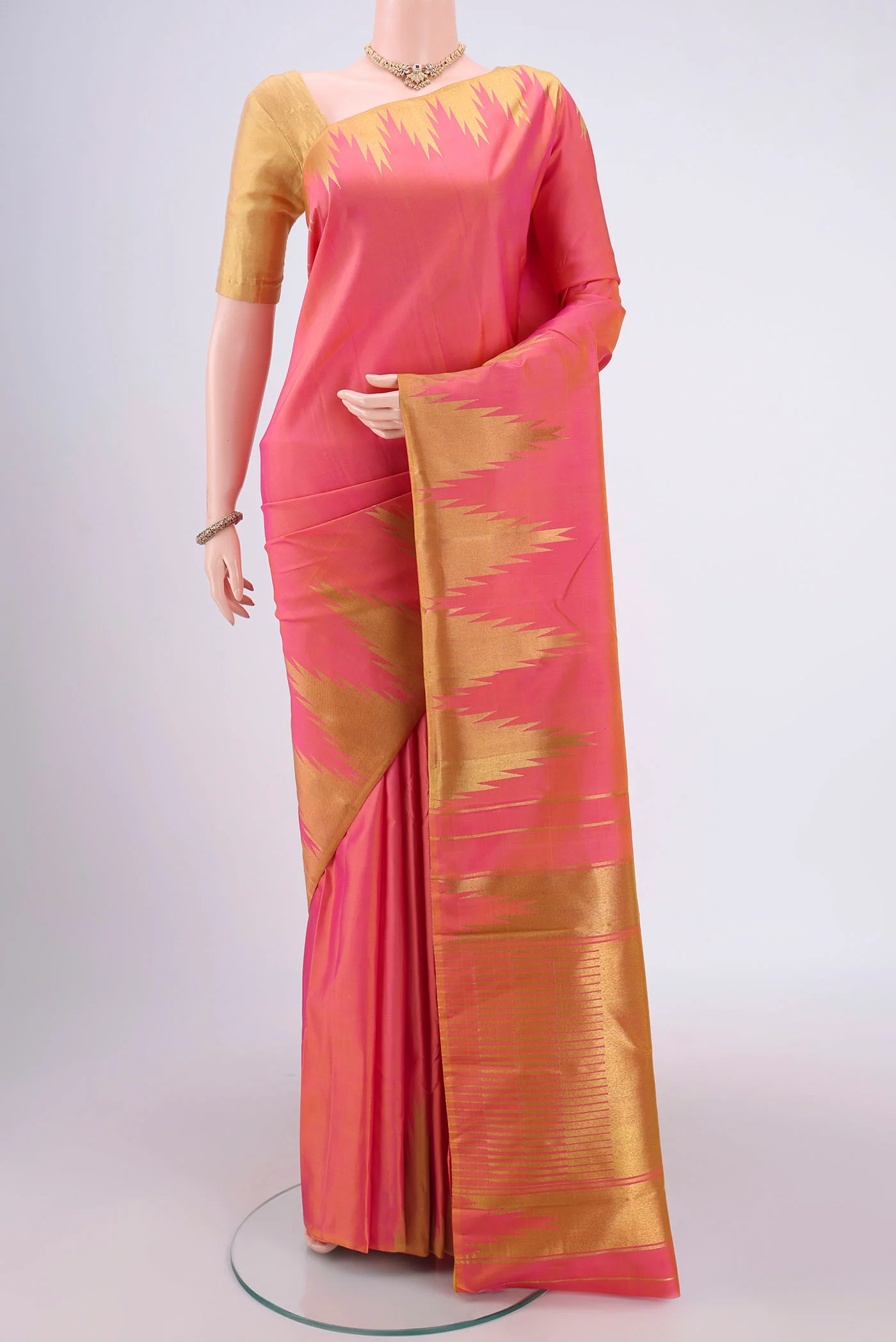 Coral Kanchipuram Silk Saree