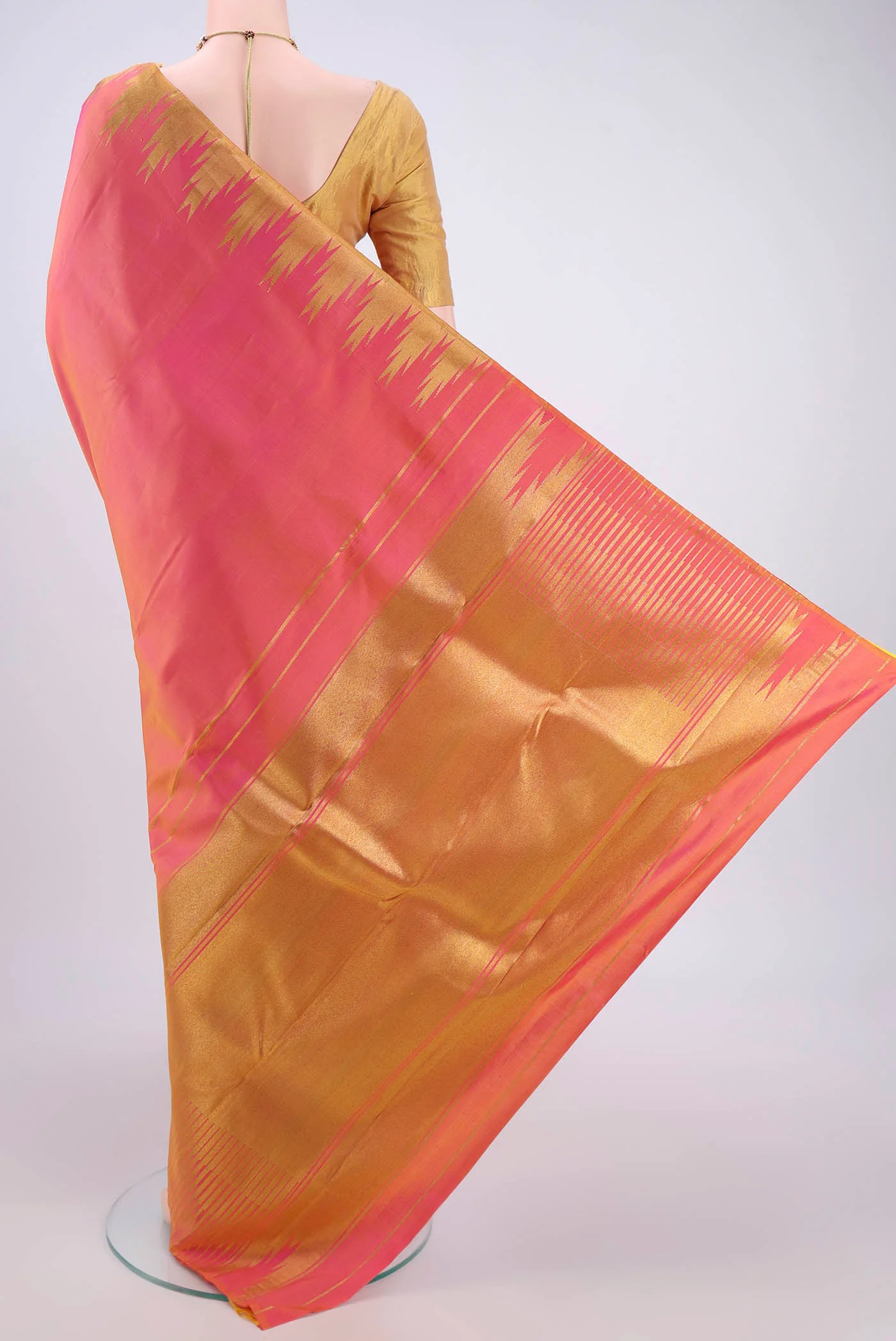 Coral Kanchipuram Silk Saree - Image 3