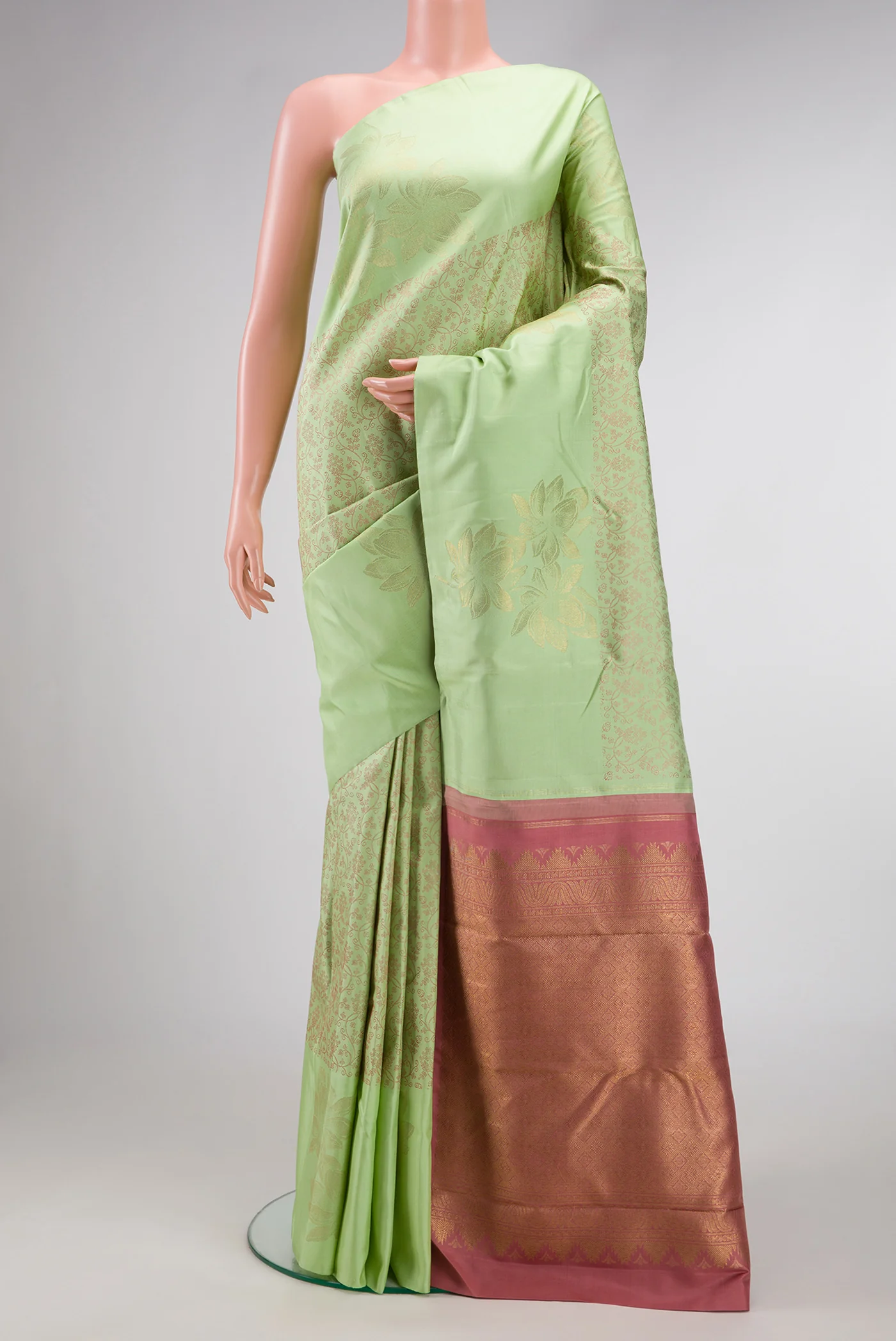 Pure Silk Pure Zari Pista Green Kanchipuram Saree