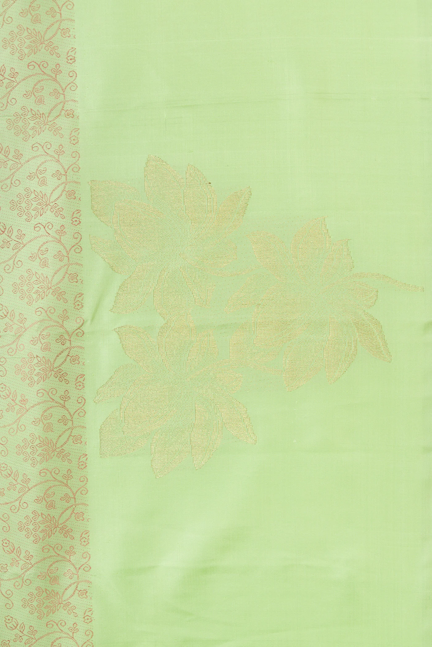 Pure Silk Pure Zari Pista Green Kanchipuram Saree - Image 3