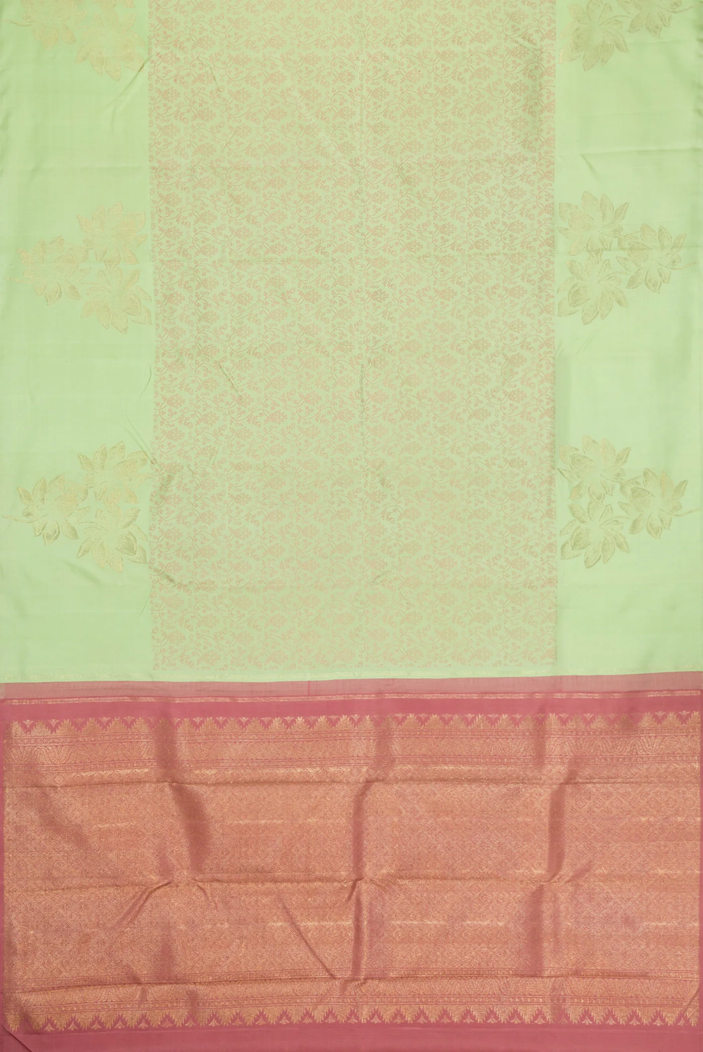 Pure Silk Pure Zari Pista Green Kanchipuram Saree - Image 6