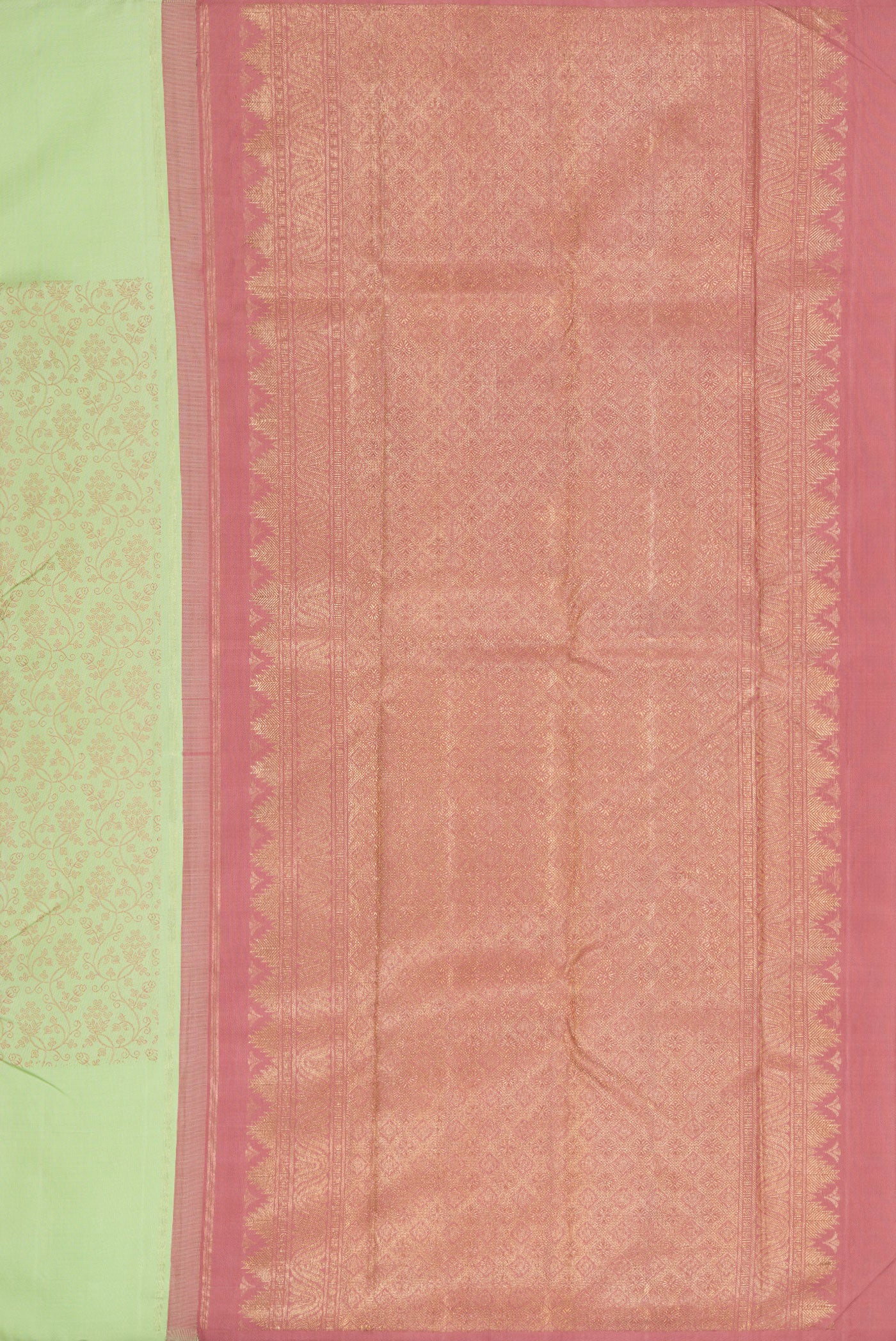 Pure Silk Pure Zari Pista Green Kanchipuram Saree - Image 7