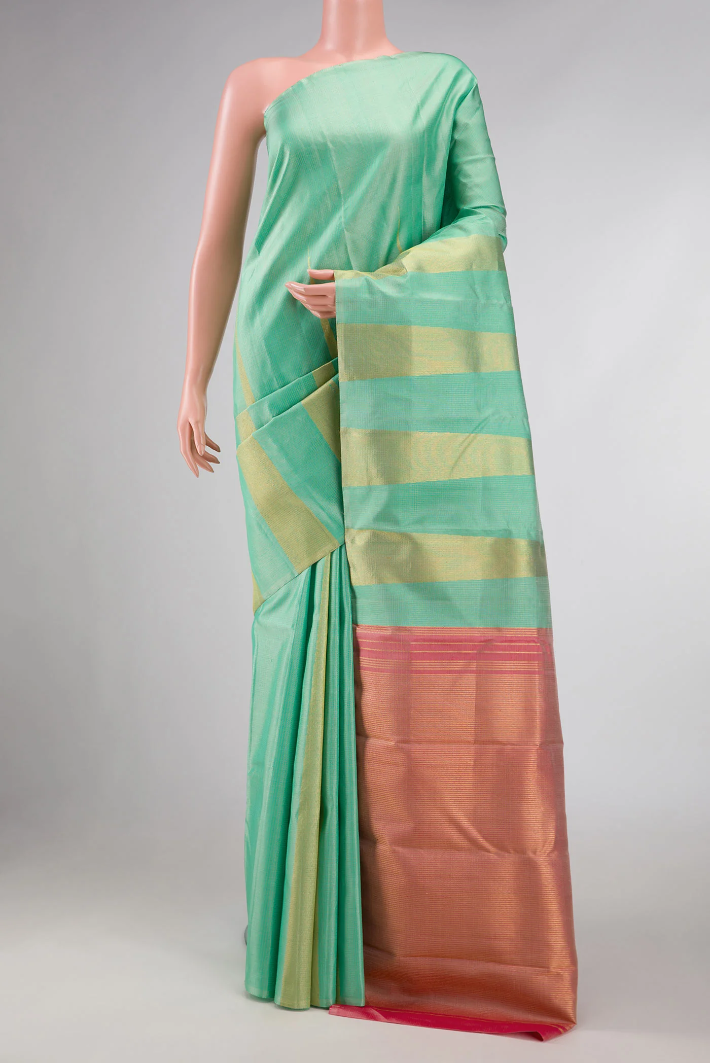 Pure Silk Pure Zari Pista Green Dual Tone Kanjivaram Saree
