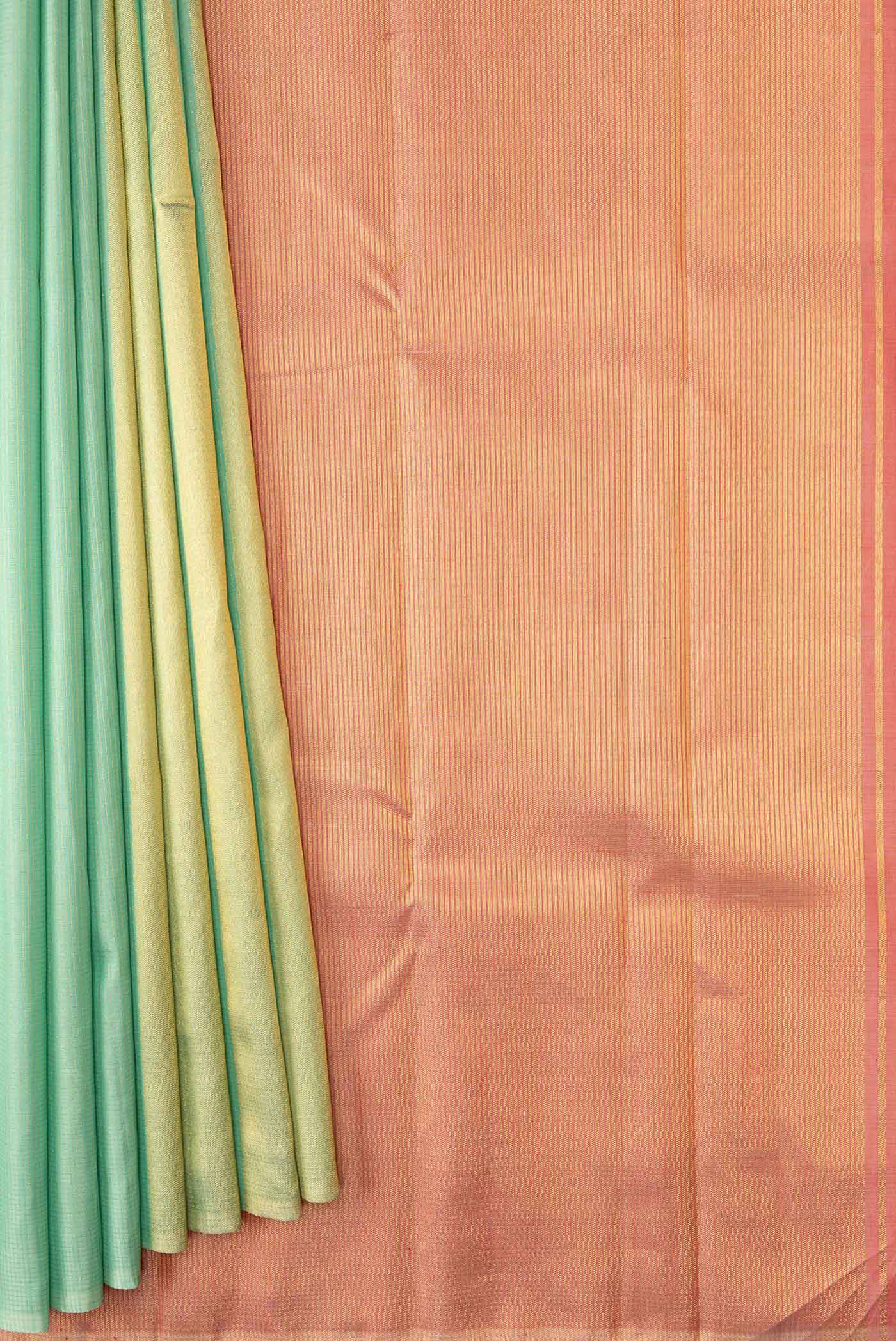 Pure Silk Pure Zari Pista Green Dual Tone Kanjivaram Saree - Image 4