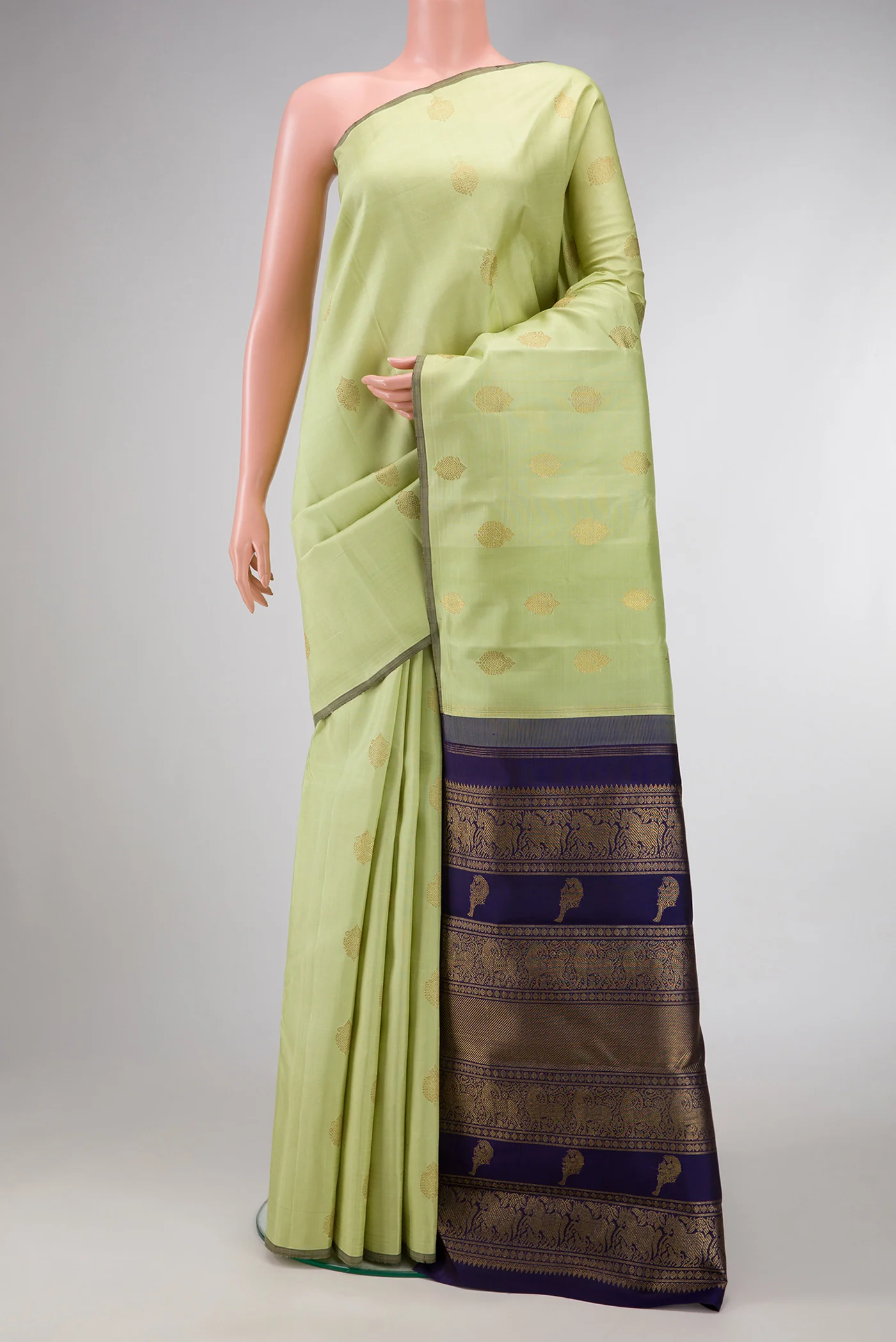 Pure Silk Pure Zari Pista Green Kanchipuram Saree