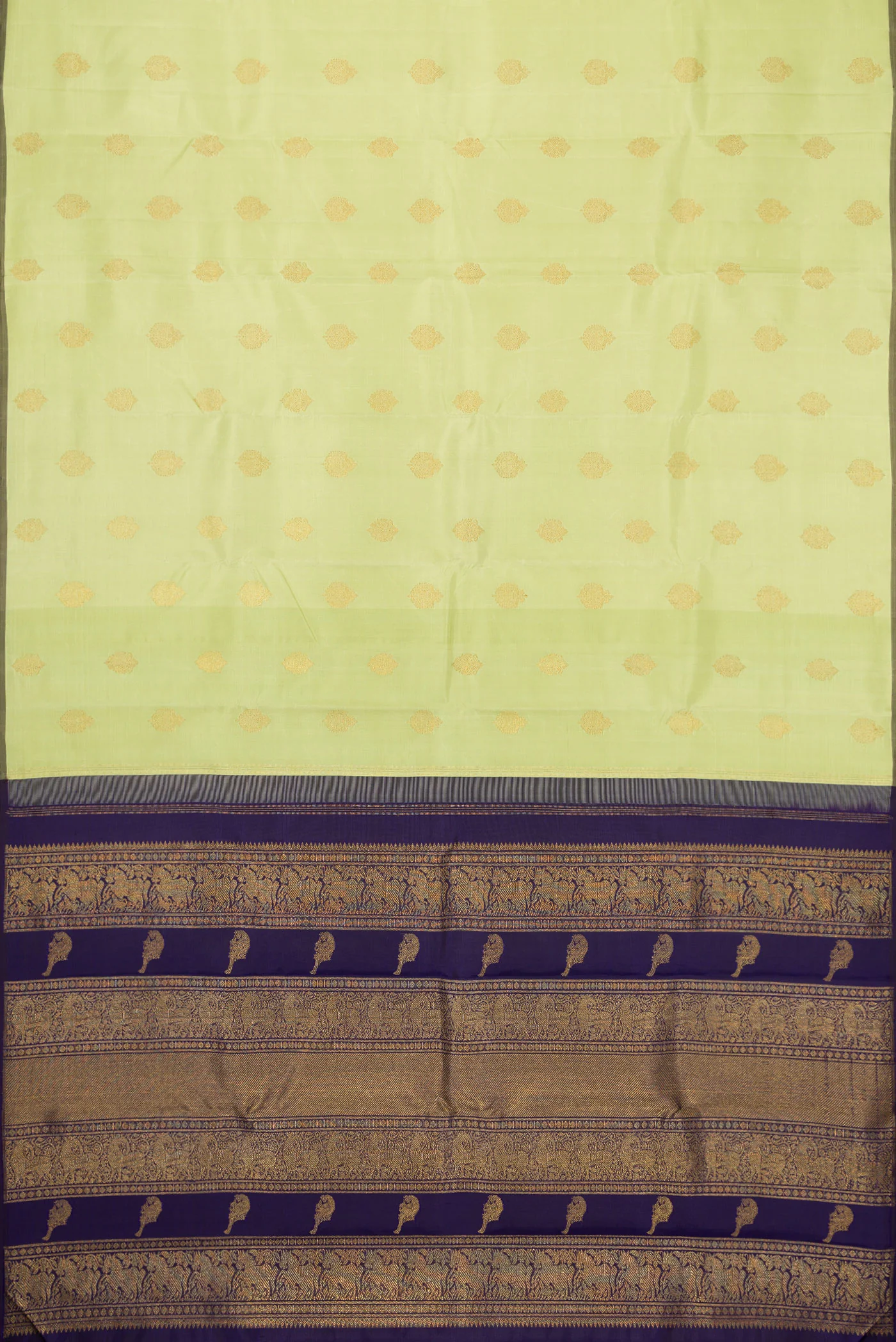 Pure Silk Pure Zari Pista Green Kanchipuram Saree - Image 5