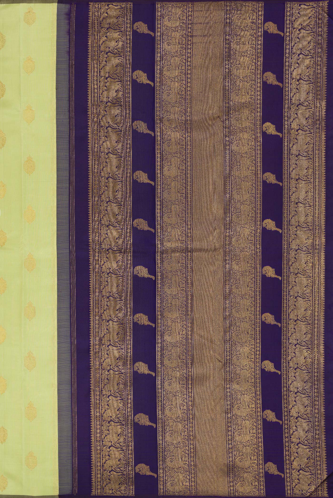 Pure Silk Pure Zari Pista Green Kanchipuram Saree - Image 6