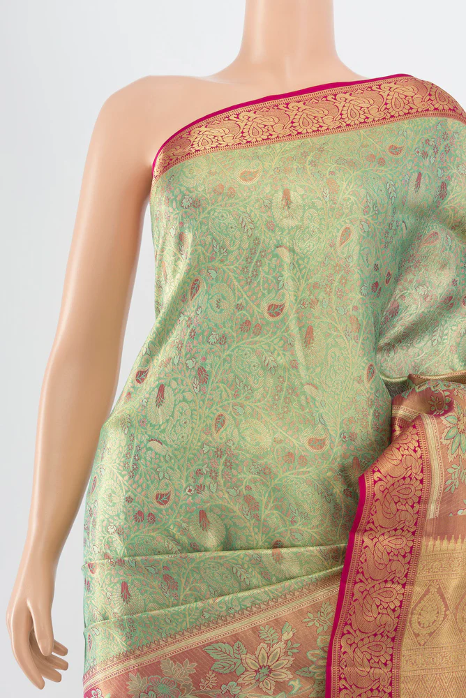 Mint Green Dual Tone Kanchipuram Tissue Silk Saree - Image 2