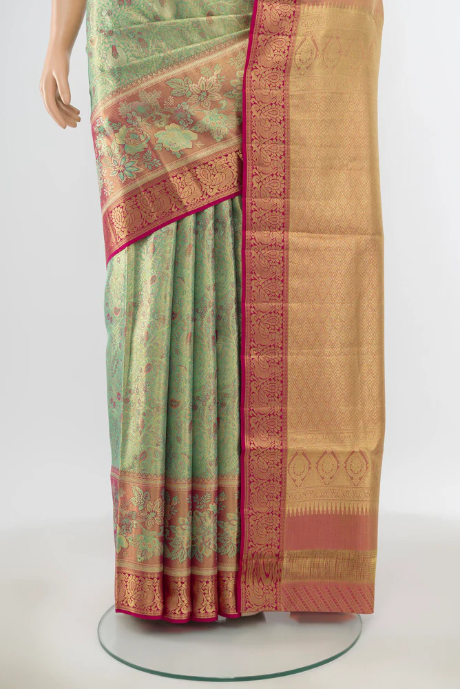 Mint Green Dual Tone Kanchipuram Tissue Silk Saree - Image 3