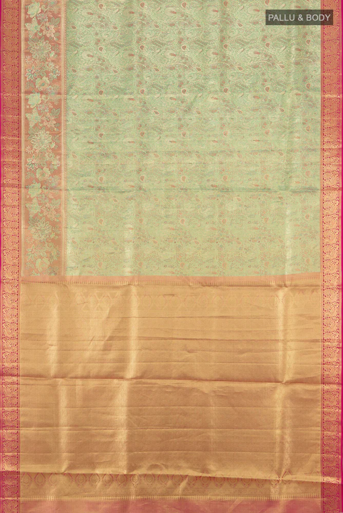 Mint Green Dual Tone Kanchipuram Tissue Silk Saree - Image 5