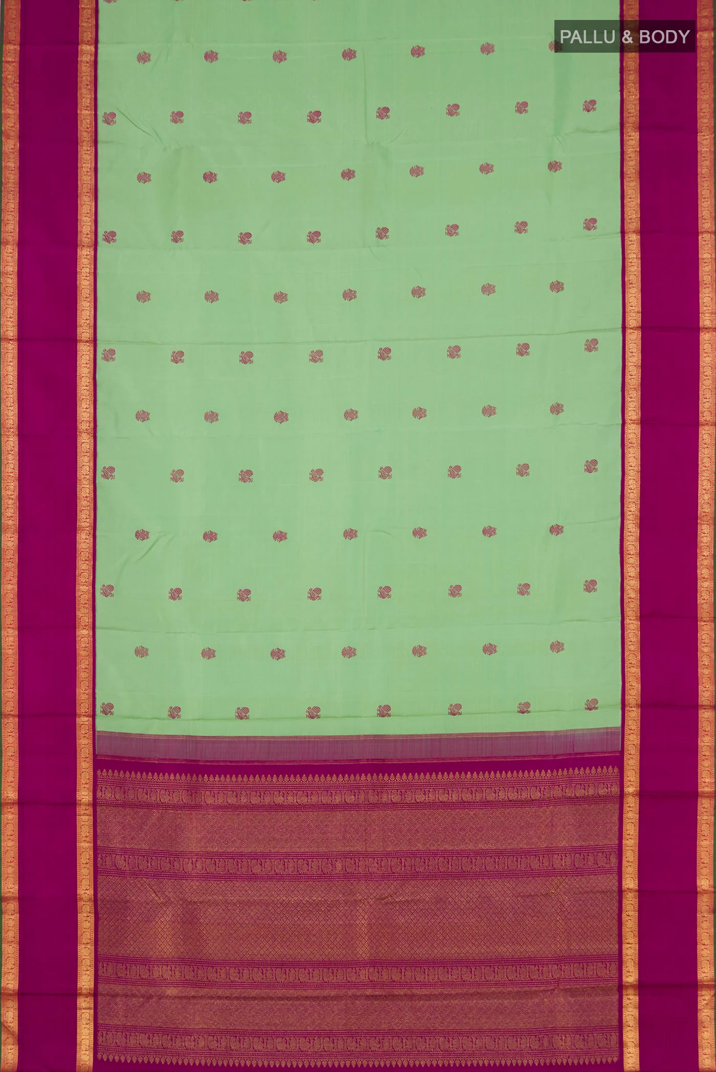 Pure Silk Pure Zari Pista Green Kanchipuram Saree - Image 5