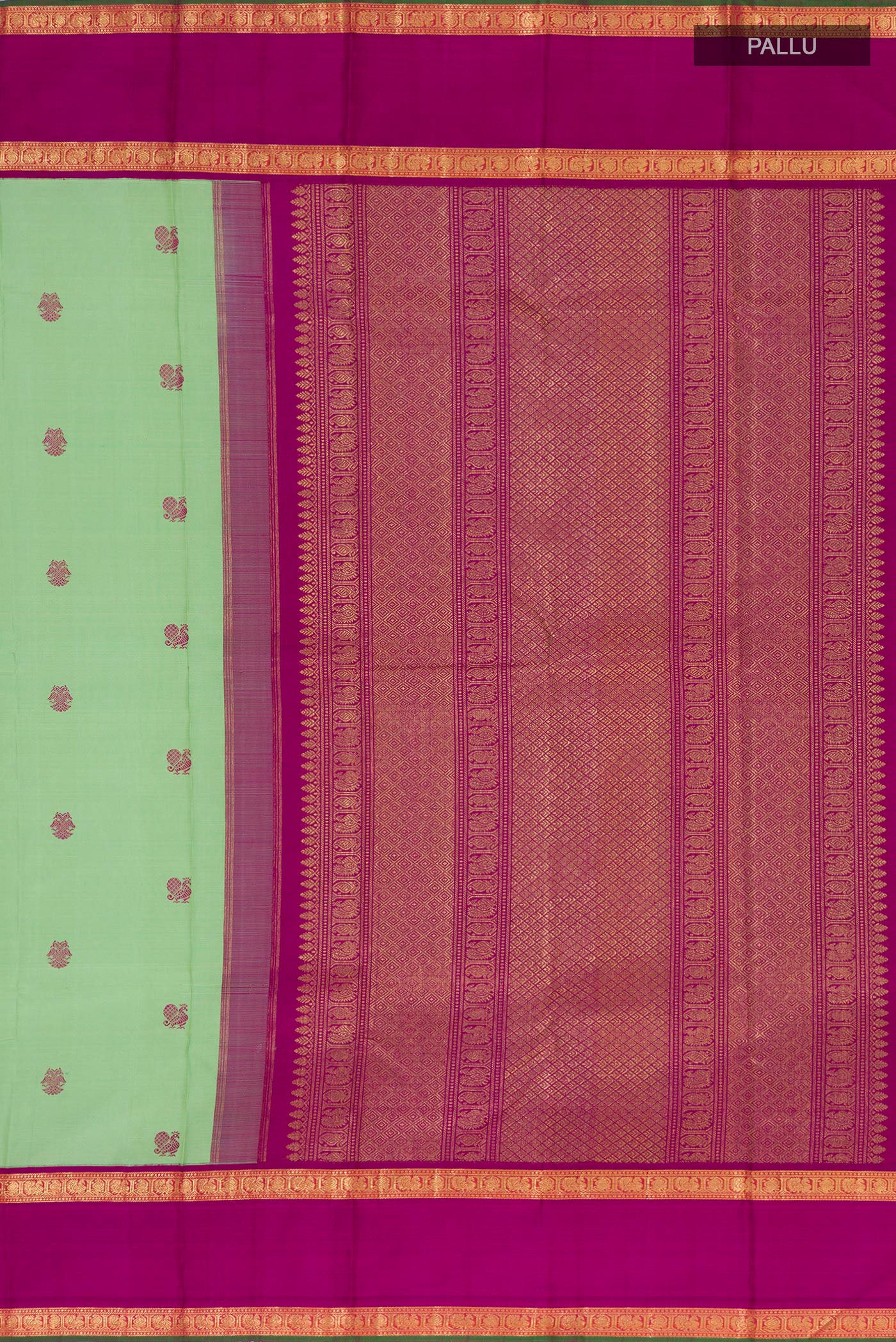 Pure Silk Pure Zari Pista Green Kanchipuram Saree - Image 6