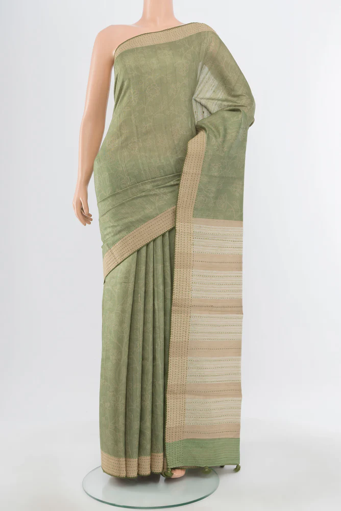 Sage Green Tussar Silk Saree