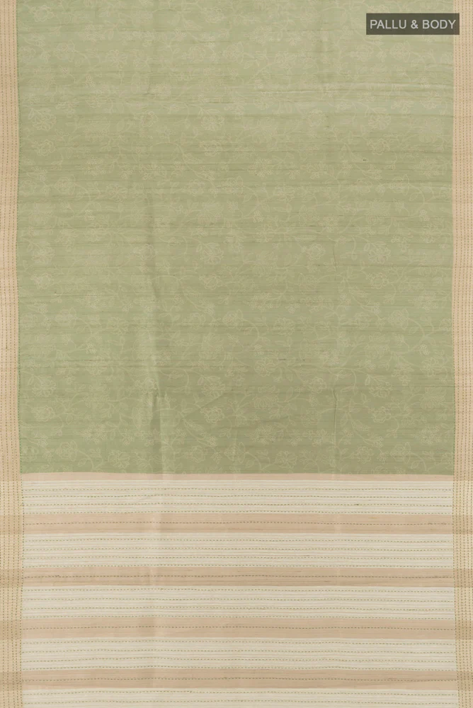 Sage Green Tussar Silk Saree - Image 5