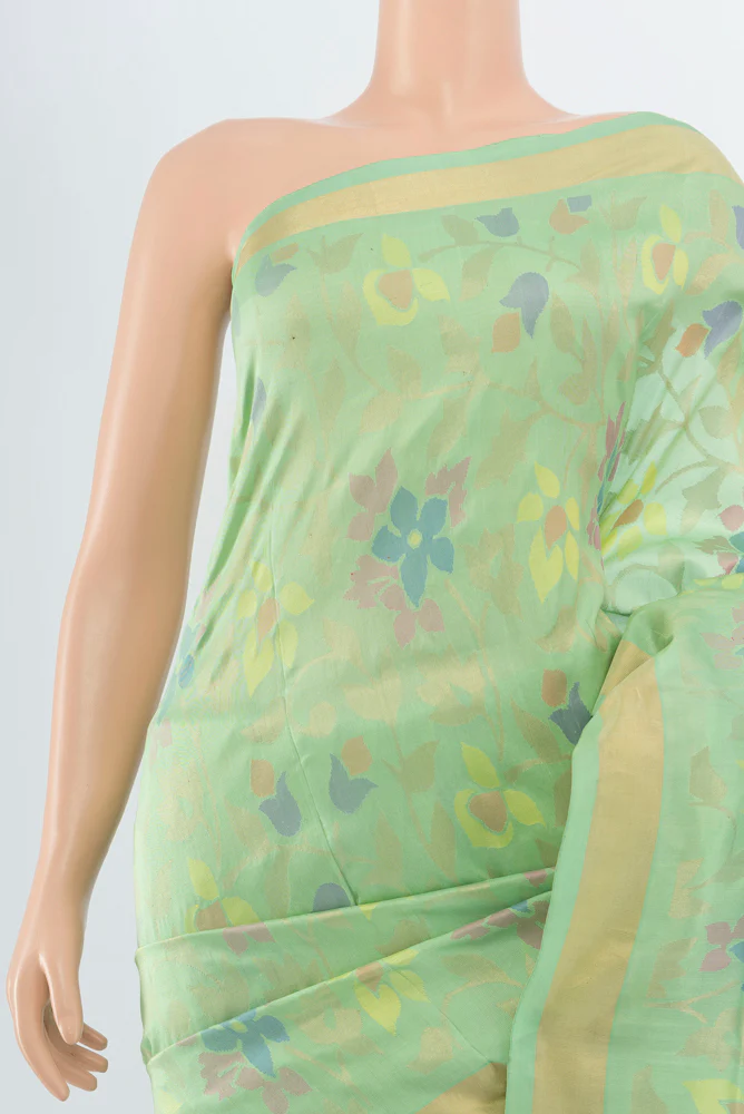 Pure Silk Pure Zari Mint Green Uppada Saree - Image 2