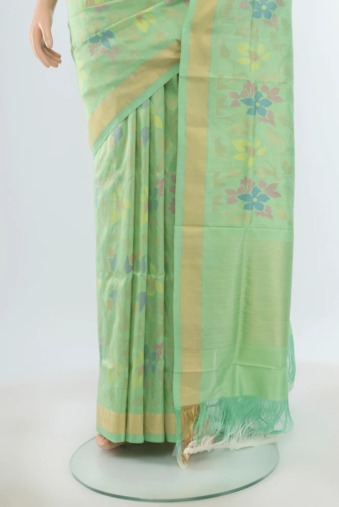 Pure Silk Pure Zari Mint Green Uppada Saree - Image 3