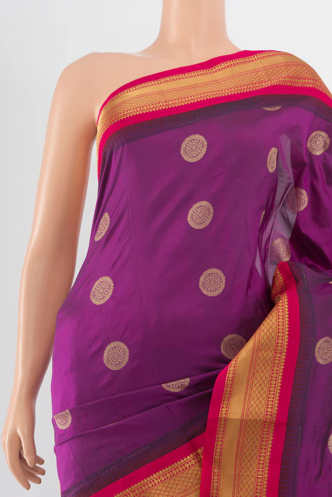 Purple Blended Bangalore Silk Saree - Image 2