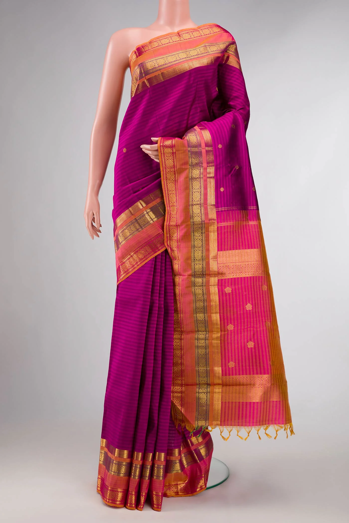 Pure Silk Pure Zari Purple Dual Tone Kanjivaram Saree