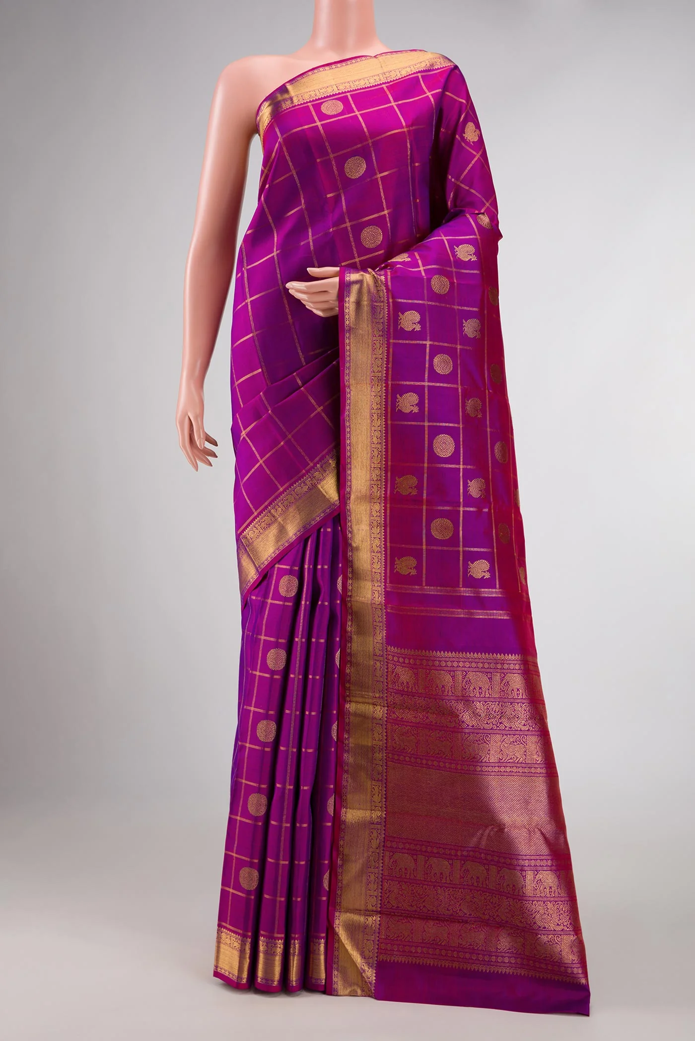 Pure Silk Pure Zari Purple Dual Tone Kanjivaram Saree