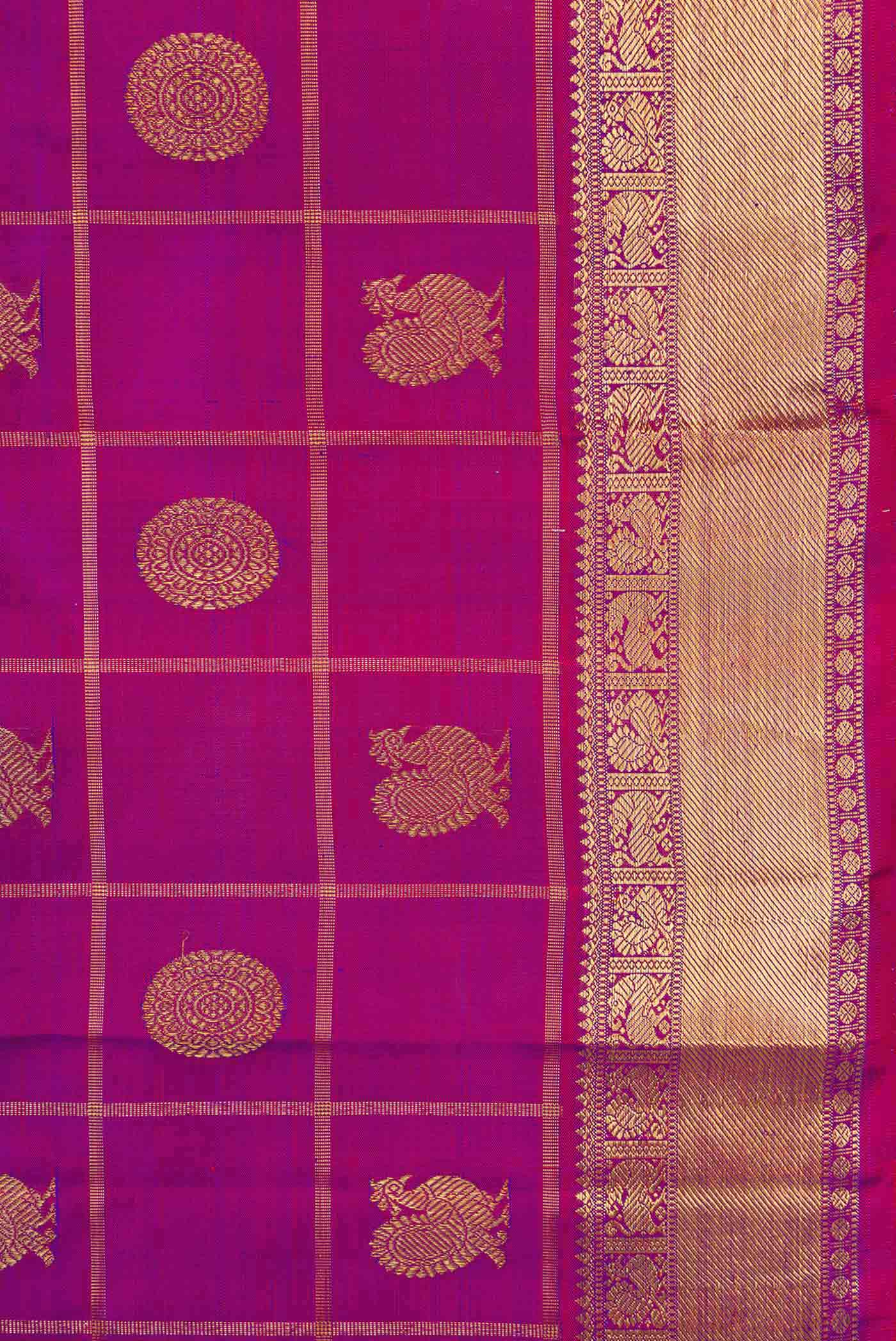 Pure Silk Pure Zari Purple Dual Tone Kanjivaram Saree - Image 3