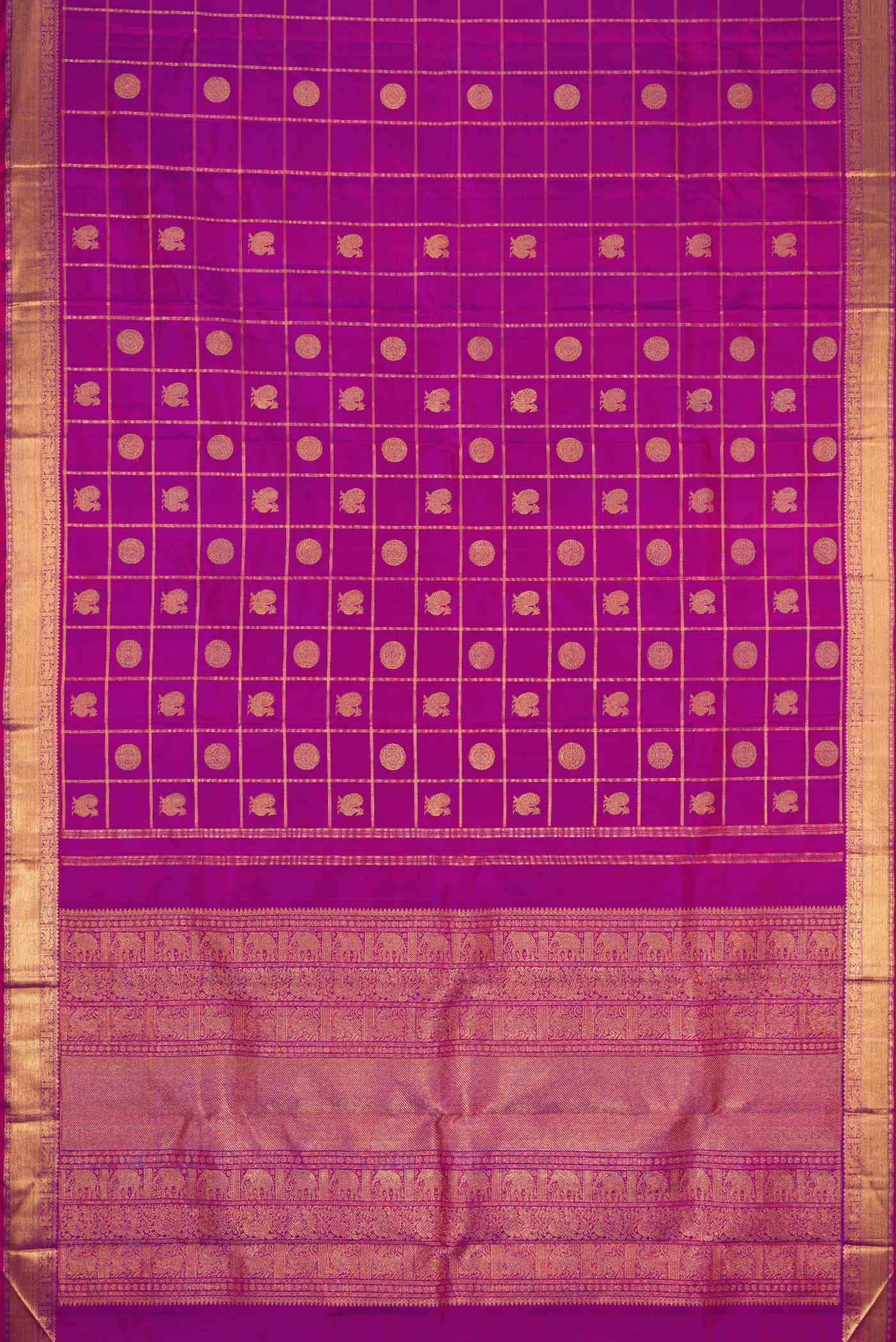 Pure Silk Pure Zari Purple Dual Tone Kanjivaram Saree - Image 6