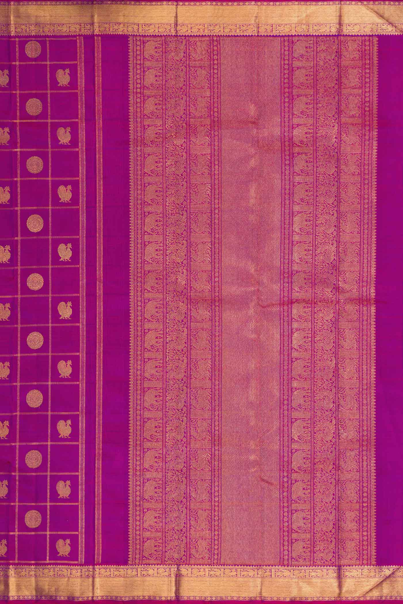 Pure Silk Pure Zari Purple Dual Tone Kanjivaram Saree - Image 7