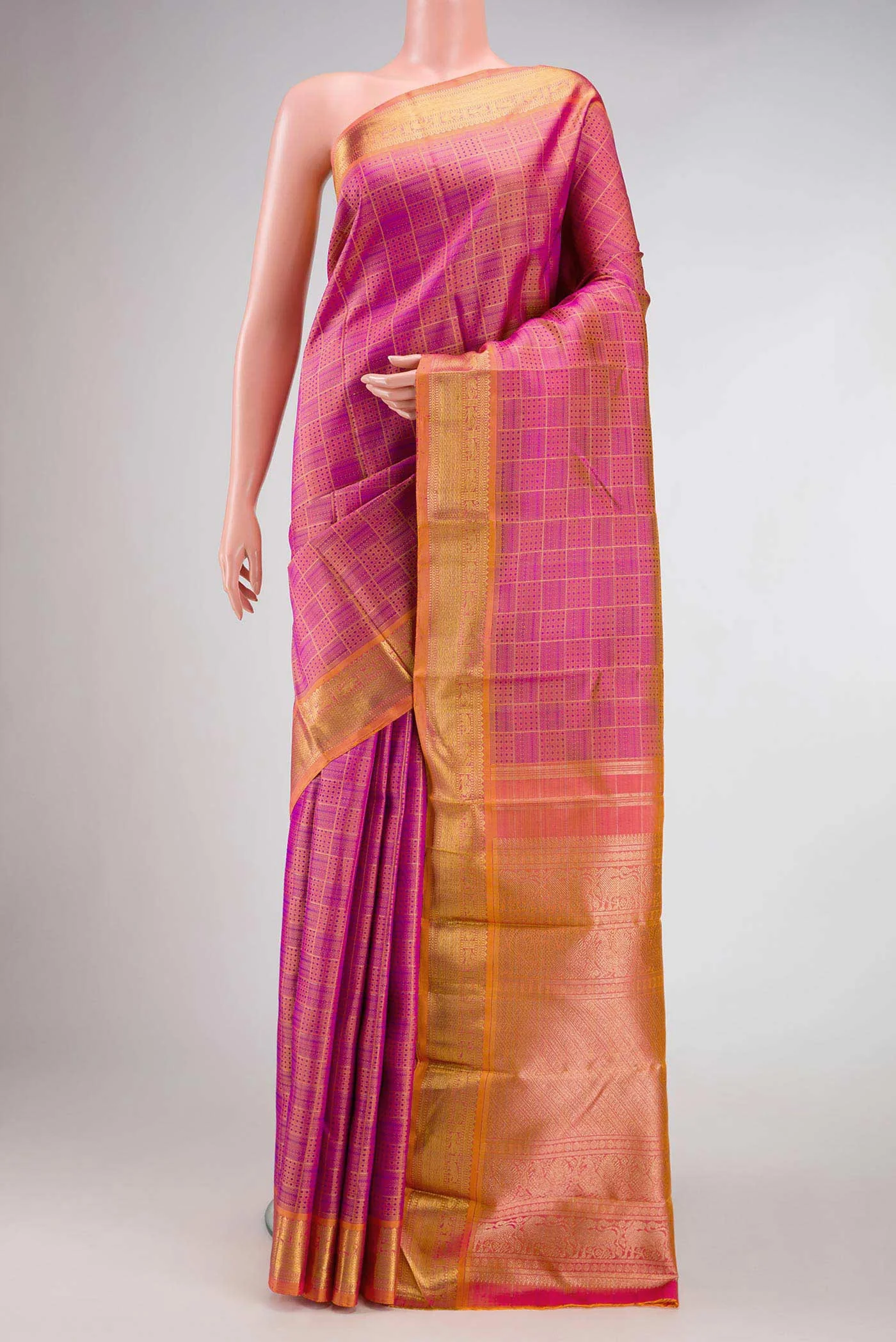 Pure Silk Pure Zari Magenta with Yellow Color Kanchipuram Saree