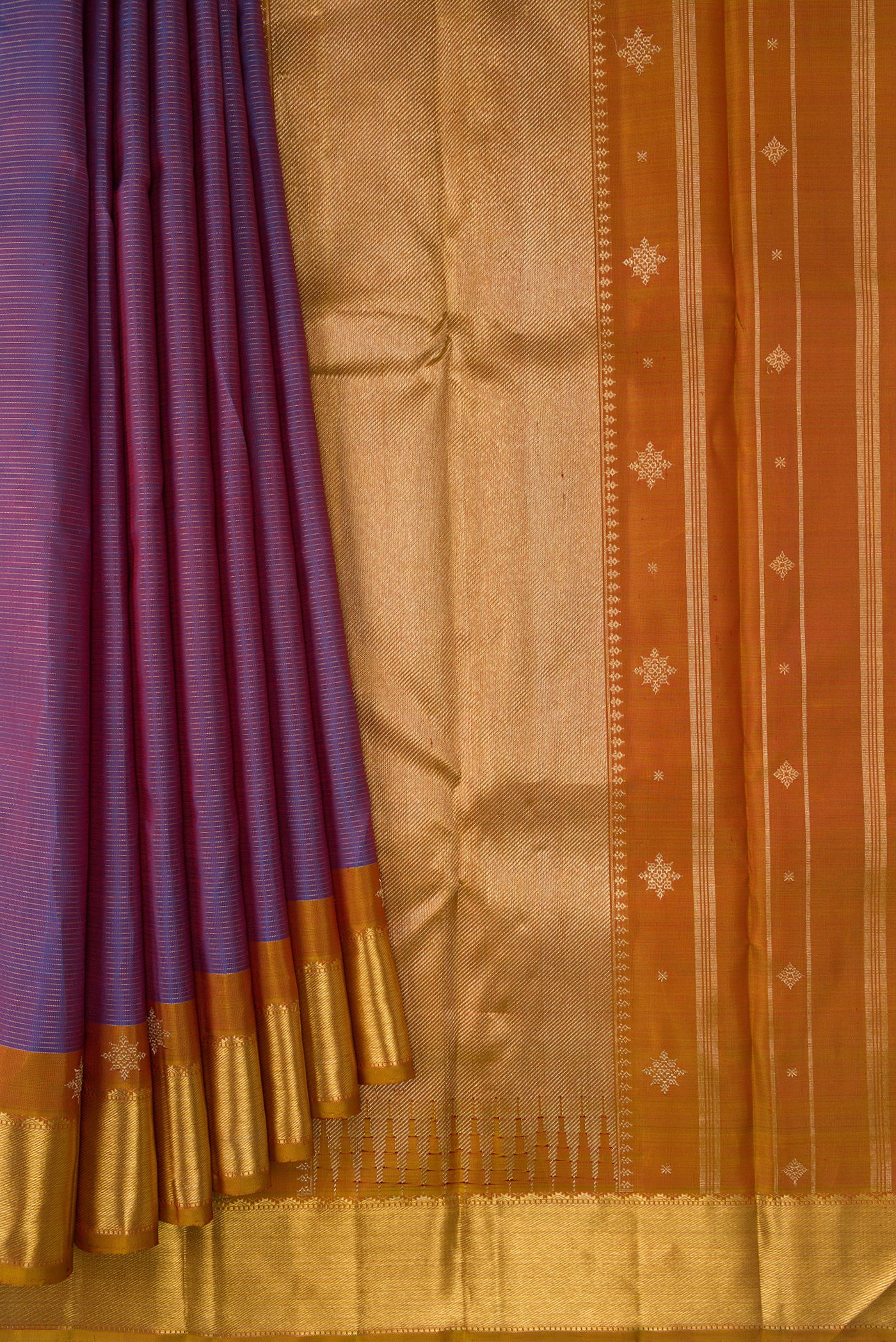 Pure Silk Pure Zari Purple Dual Tone Kanjivaram Saree - Image 4