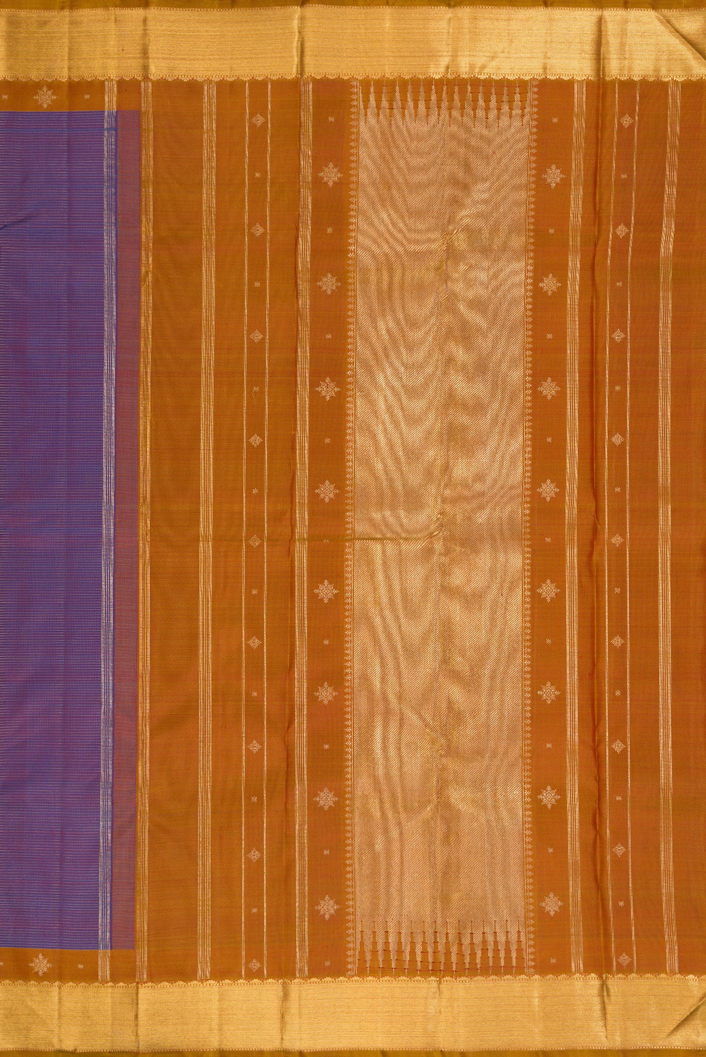 Pure Silk Pure Zari Purple Dual Tone Kanjivaram Saree - Image 7