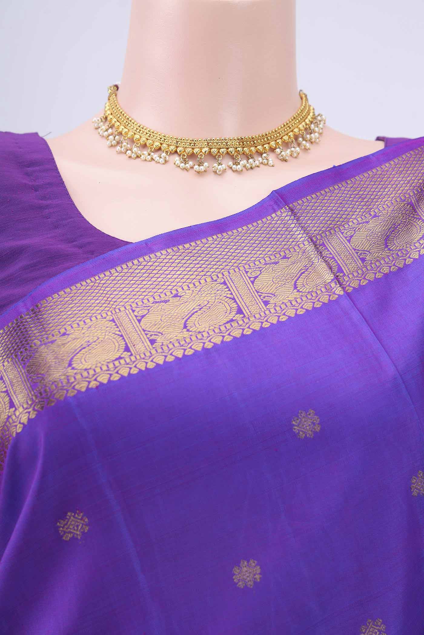 Pure Silk Pure Zari Purple Kanjivaram Saree - Image 2
