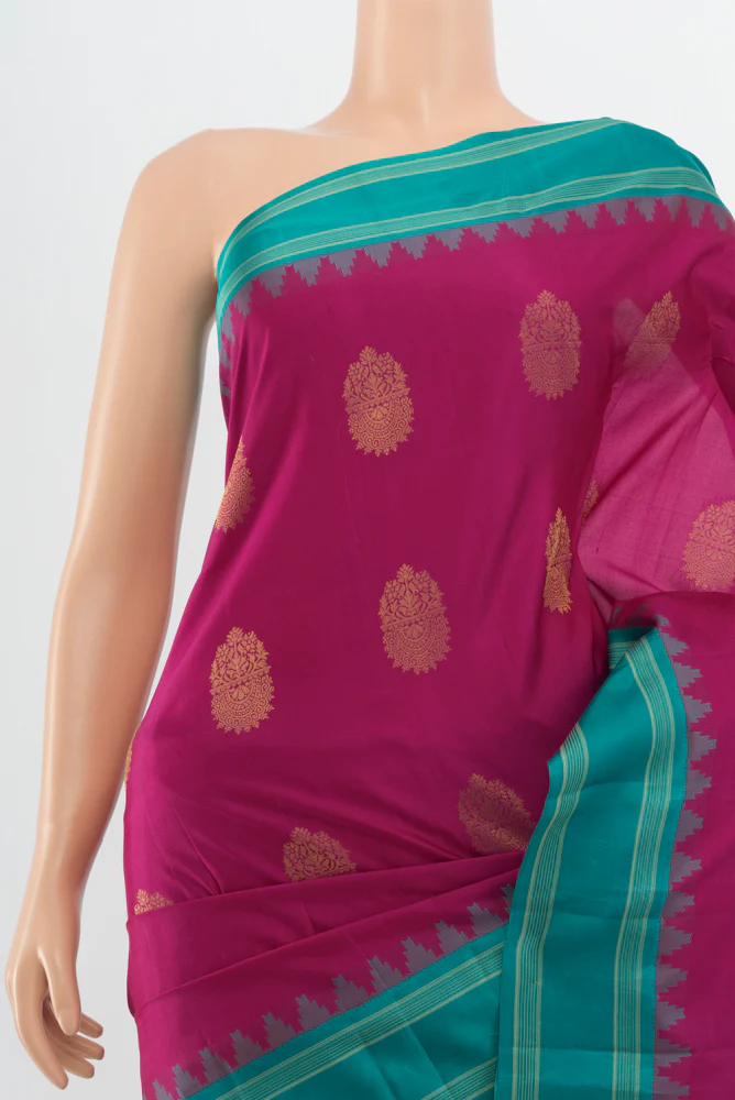 Magenta Kanchipuram Silk Saree - Image 2
