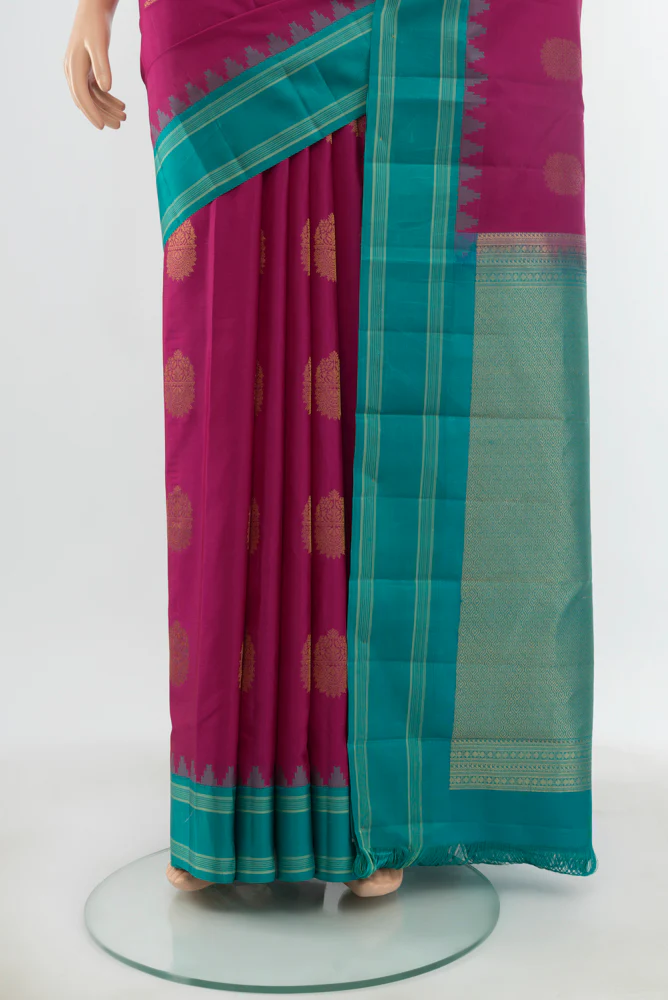 Magenta Kanchipuram Silk Saree - Image 3