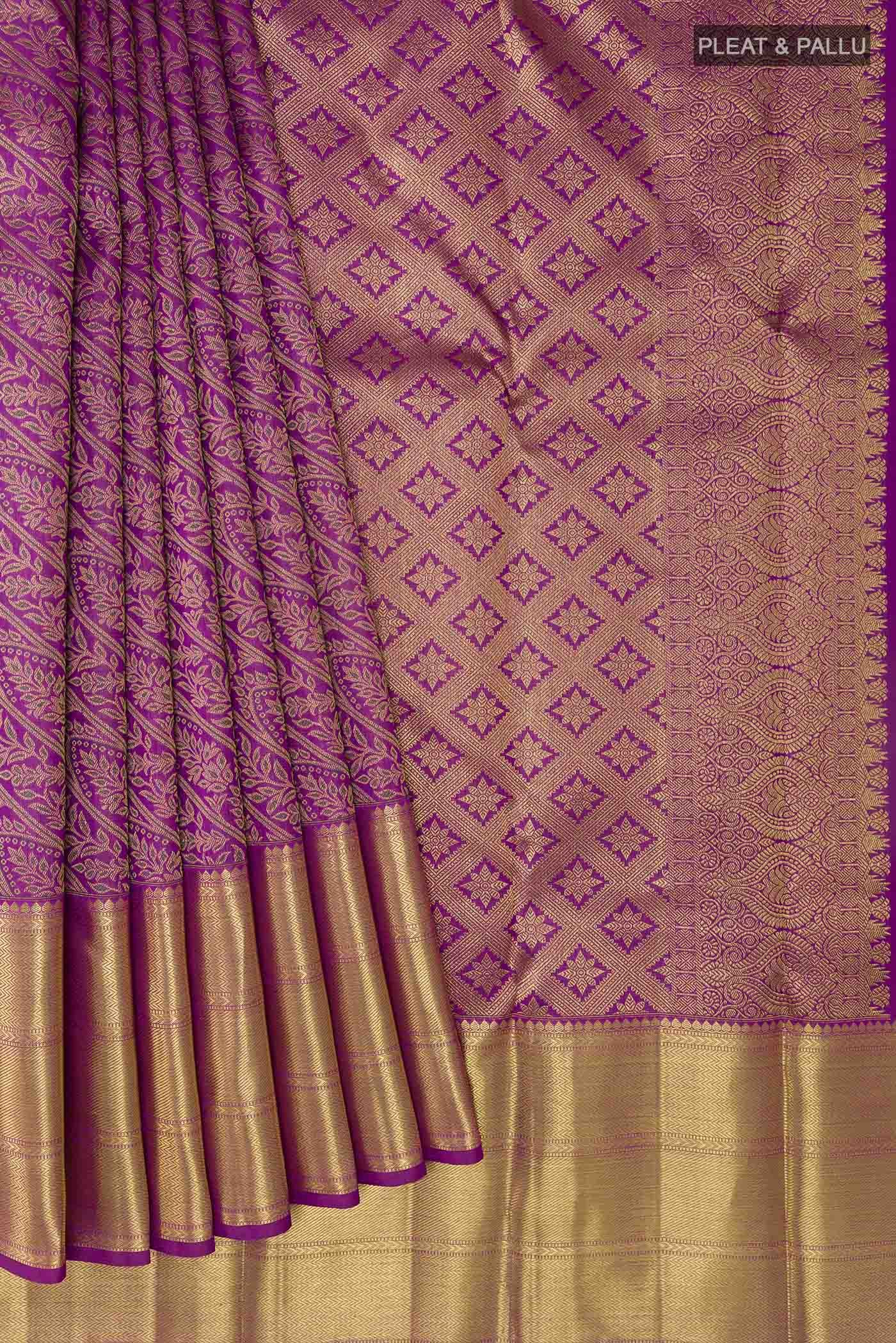 Pure Silk Pure Zari Purple Kanjivaram Saree - Image 4