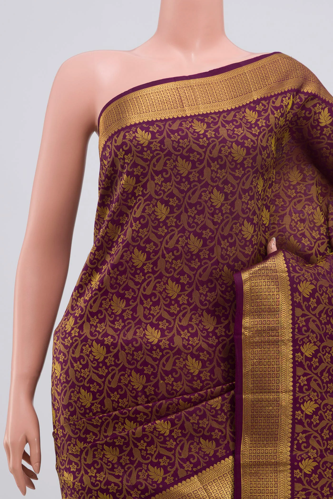 Pure Silk Pure Zari Purple Kanjivaram Saree - Image 2