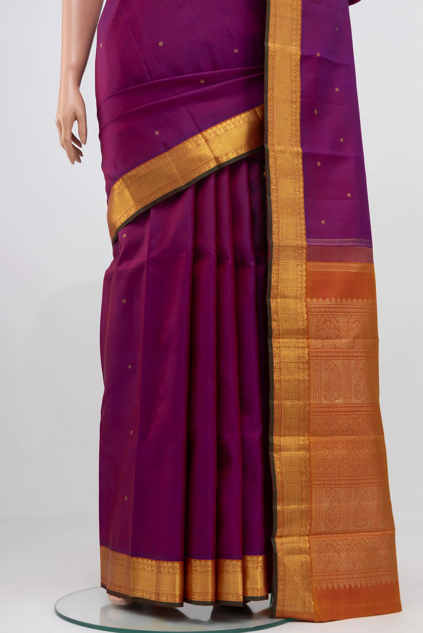 Pure Silk Pure Zari Purple Kanjivaram Saree - Image 3