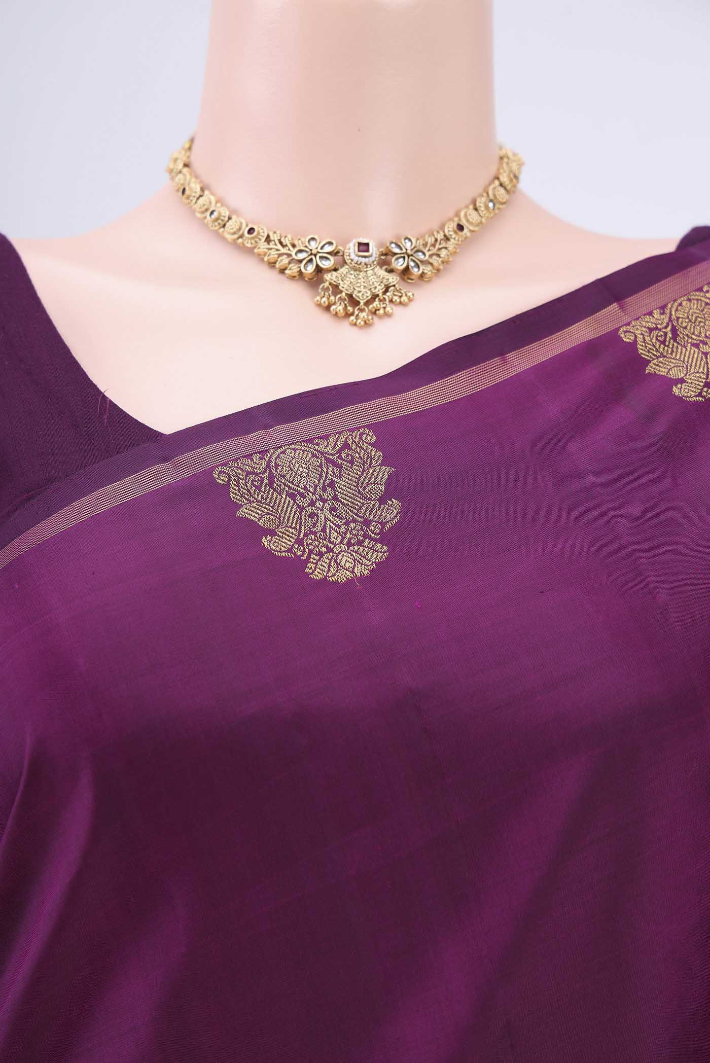 Pure Silk Pure Zari Purple Kanjivaram Saree - Image 2