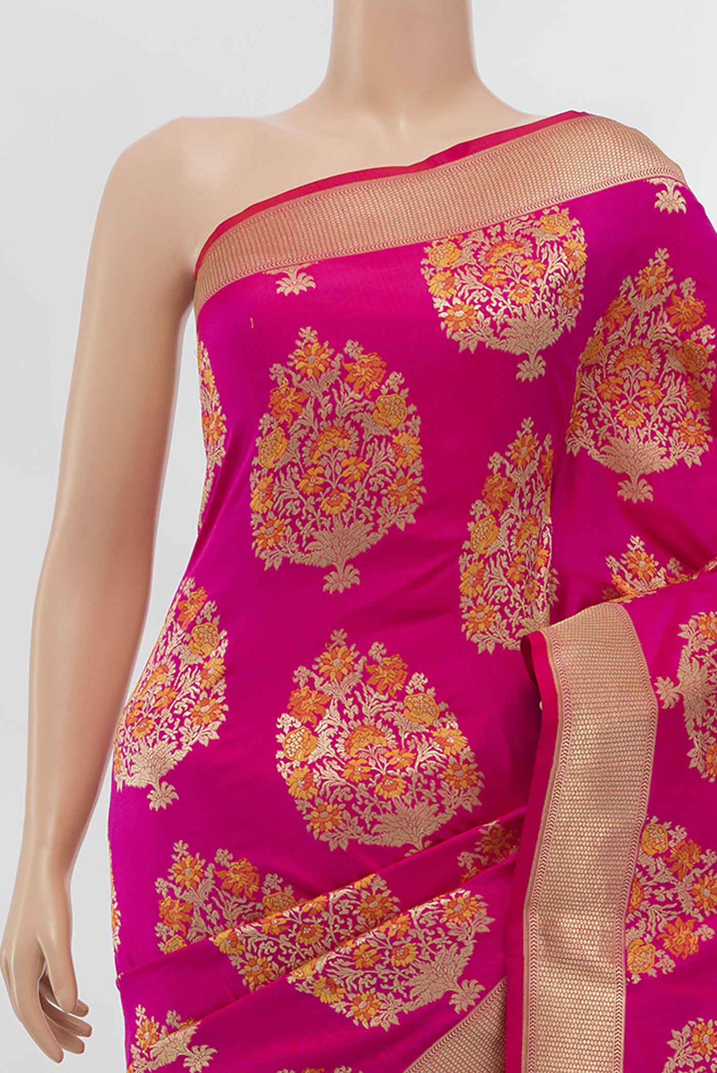 Pure Silk Pure Zari Rani Pink Banarasi Saree - Image 3