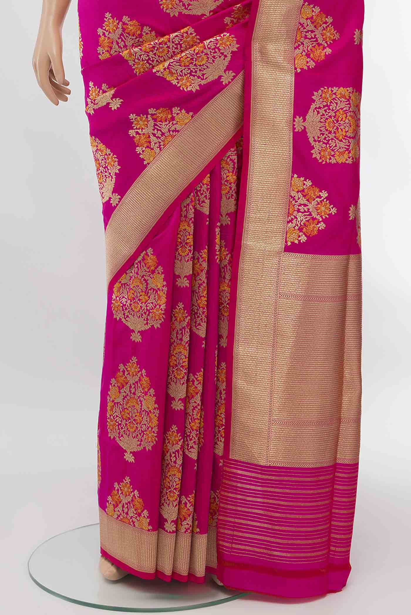 Pure Silk Pure Zari Rani Pink Banarasi Saree - Image 4