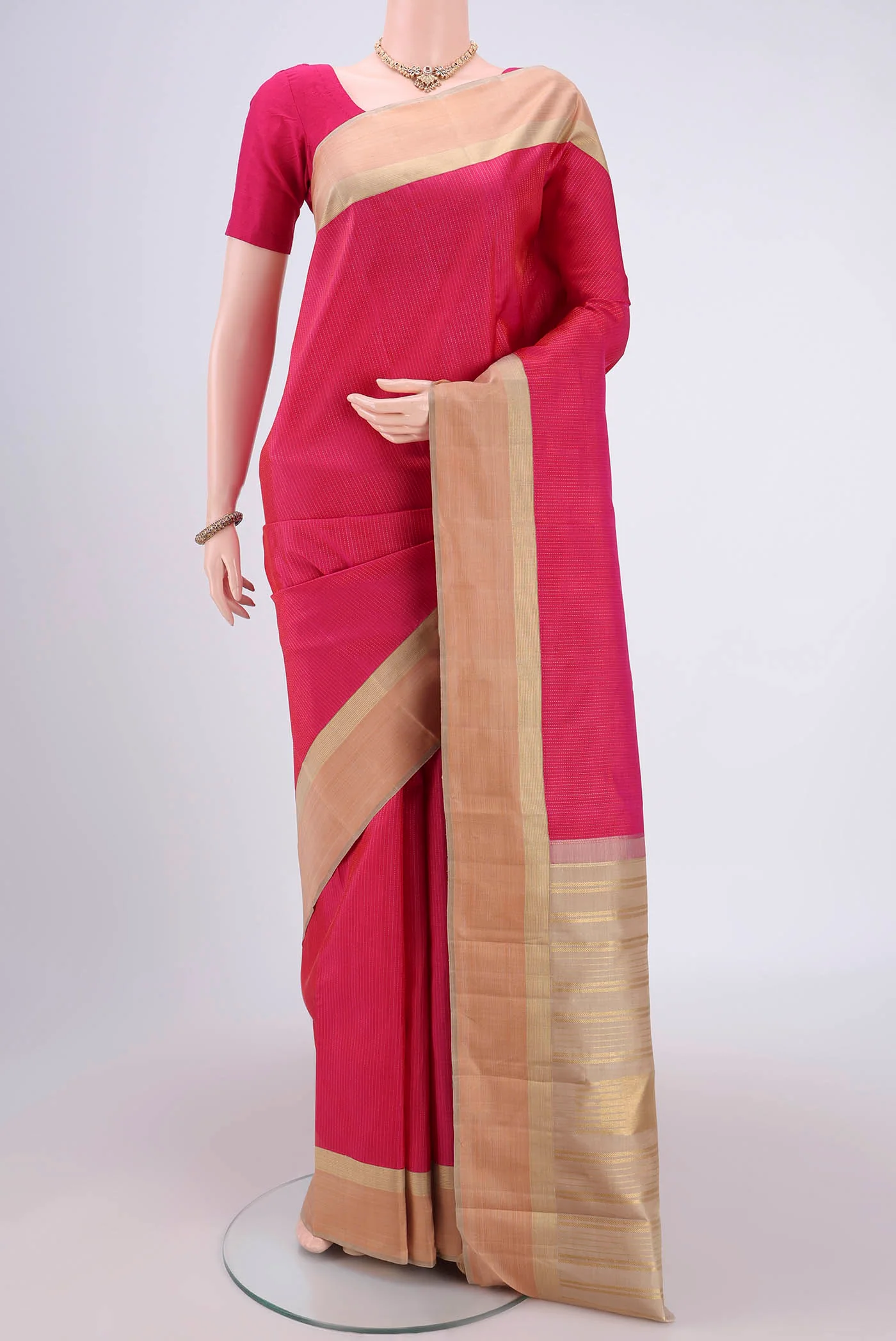 Pure Silk Pure Zari Pink Kanjivaram Saree
