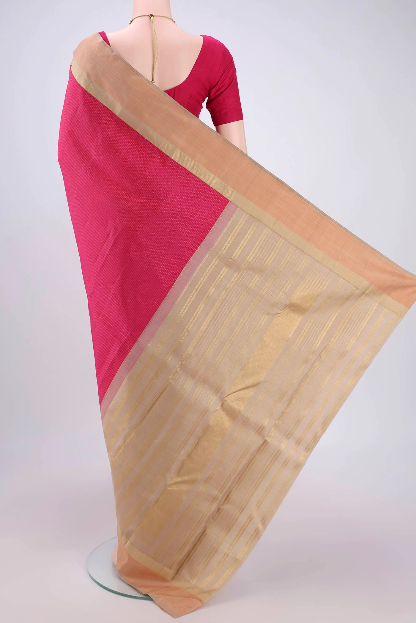 Pure Silk Pure Zari Pink Kanjivaram Saree - Image 3