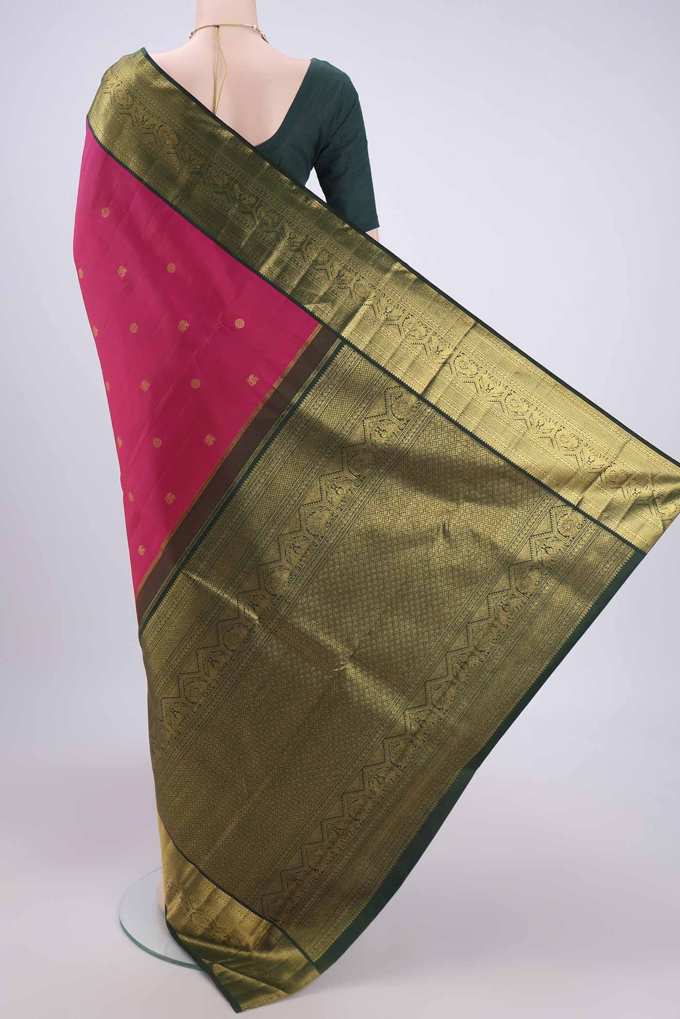 Rani Pink Kanchipuram Silk Saree - Image 3