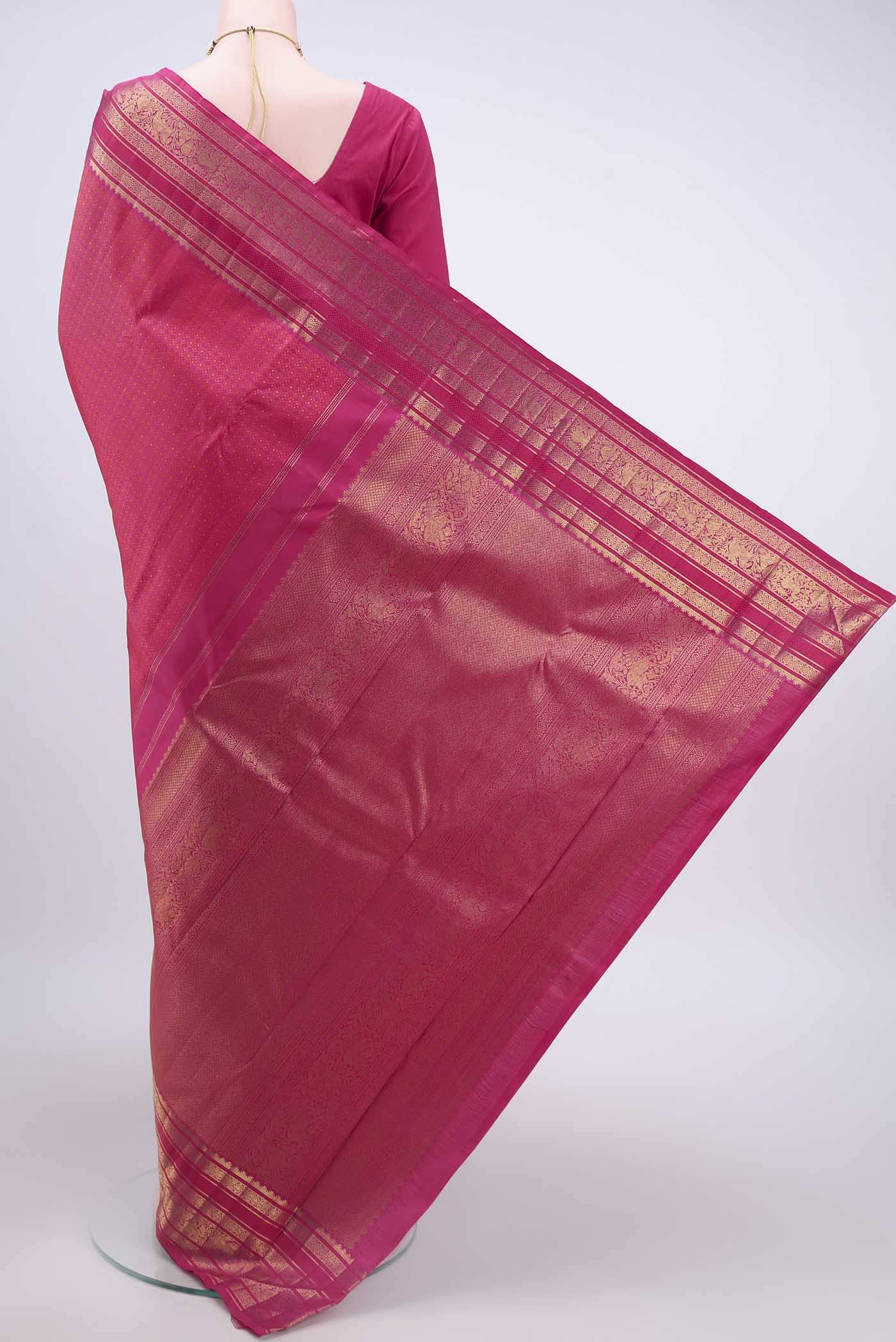 Pure Silk Pure Zari Rani Pink Kanchipuram Saree - Image 3