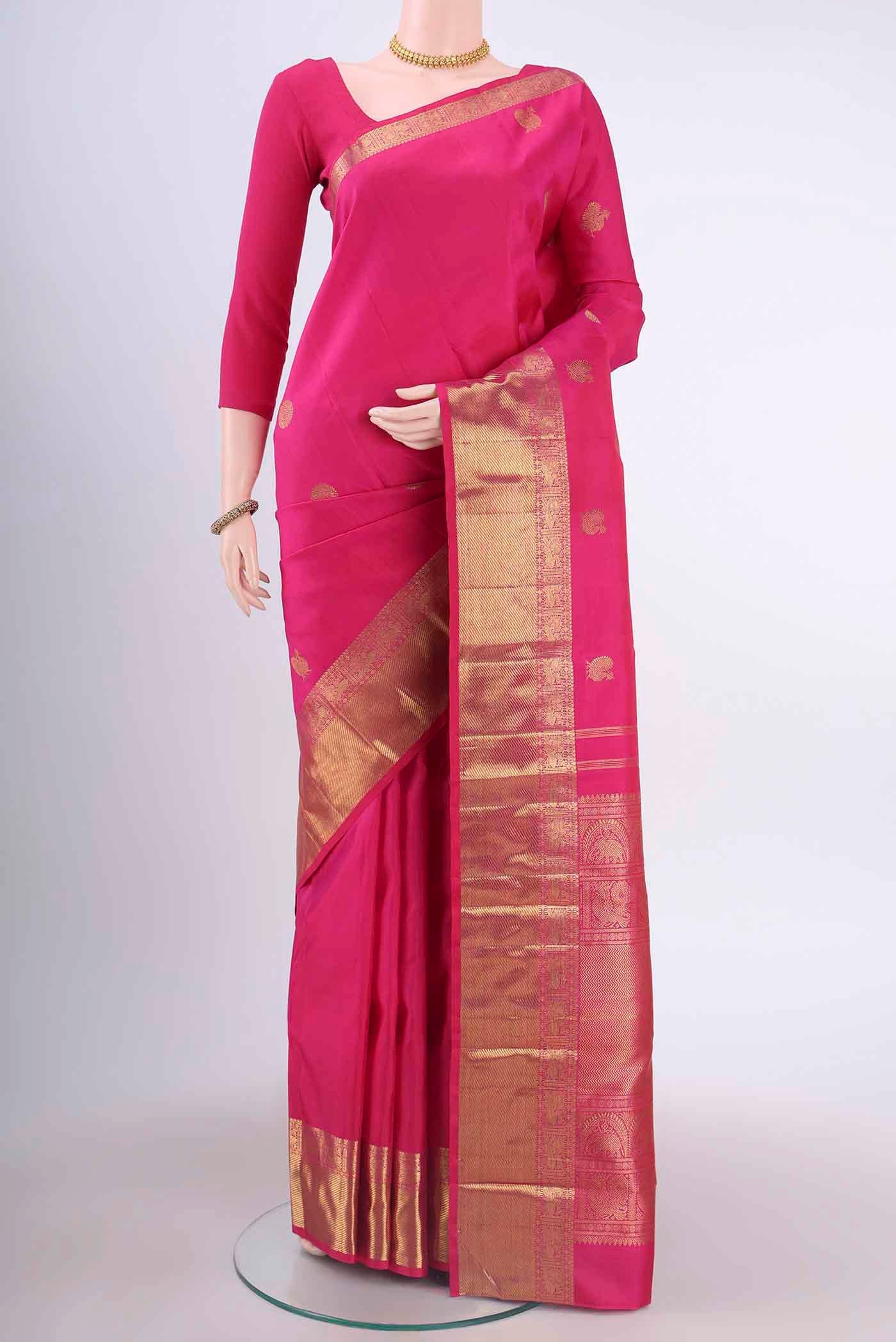 Pure Silk Pure Zari Rani Pink Kanchipuram Saree