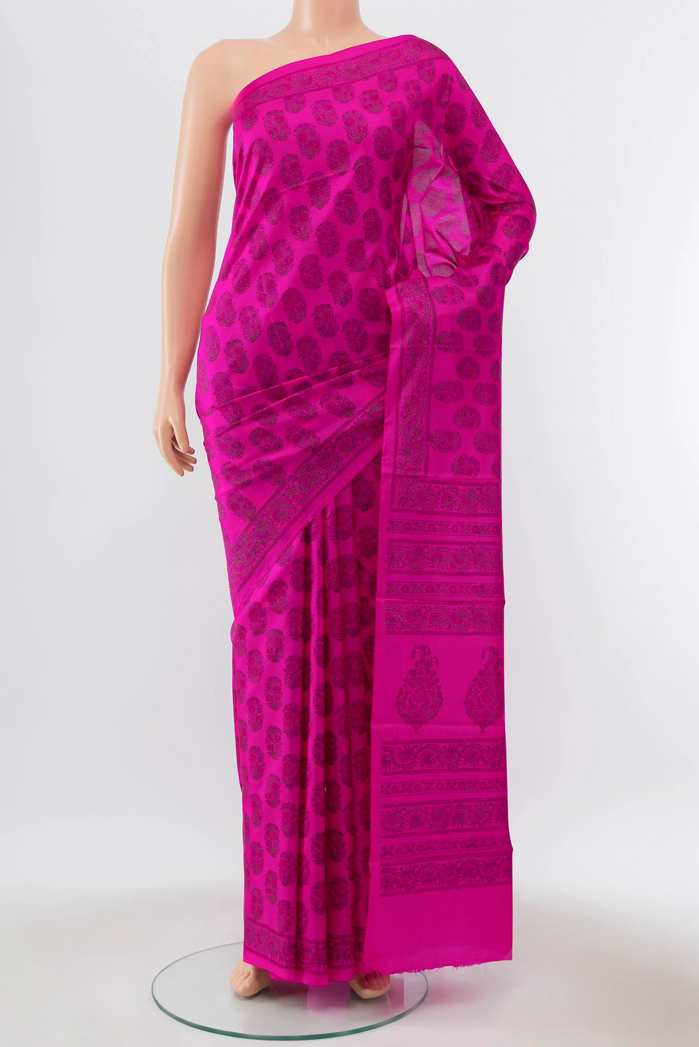 Pure Silk Pure Zari Rani Pink Printed Saree