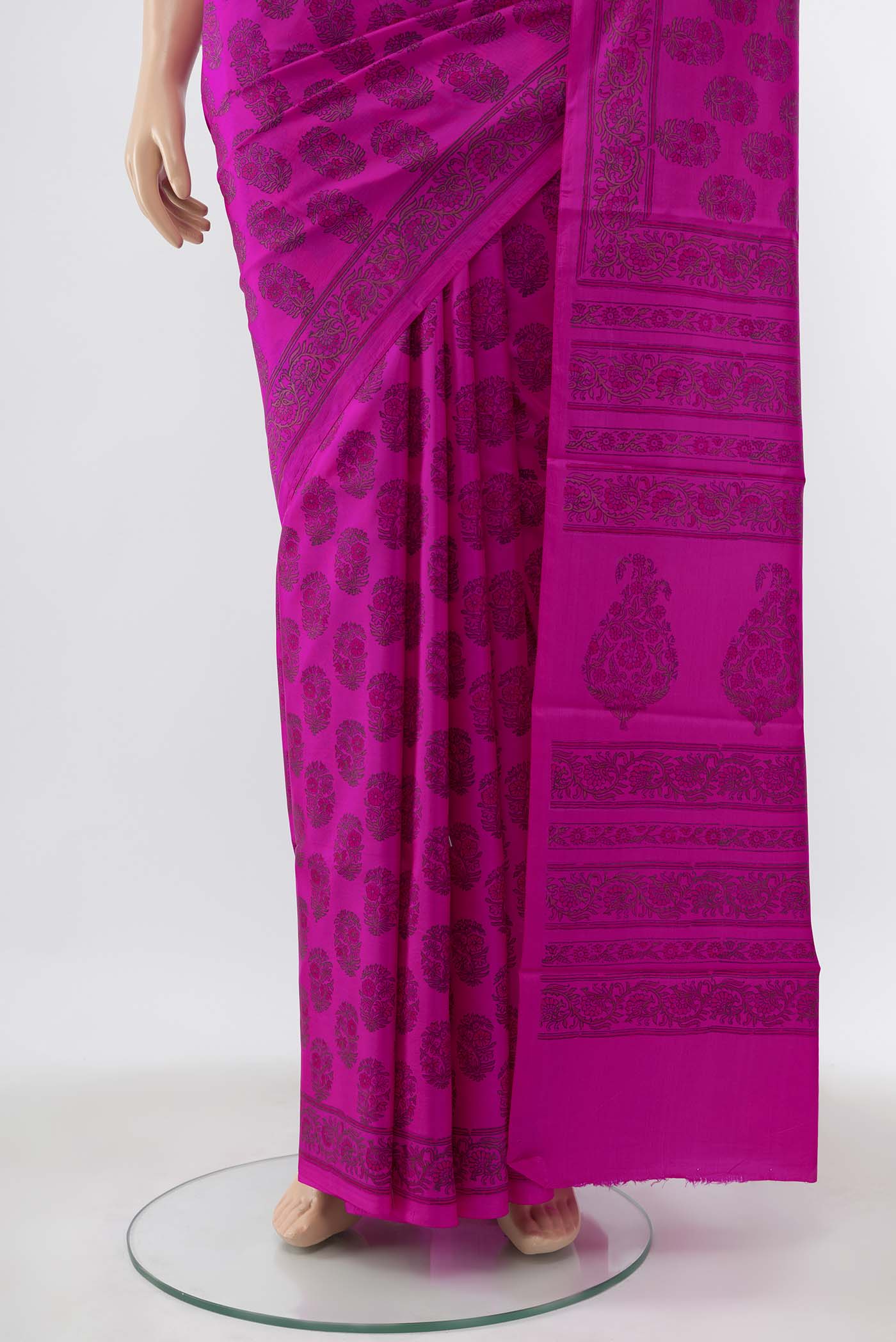 Pure Silk Pure Zari Rani Pink Printed Saree - Image 3