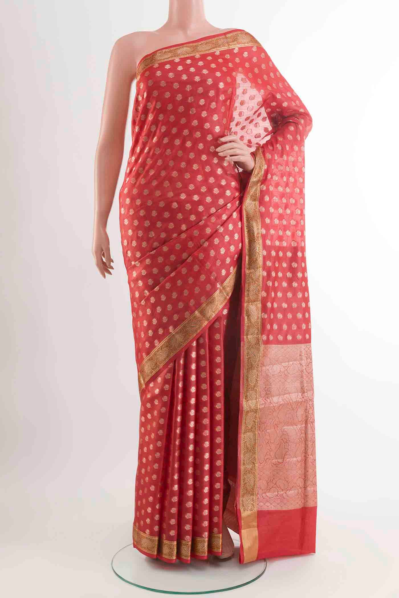 Red Banarasi Tussar Silk Saree