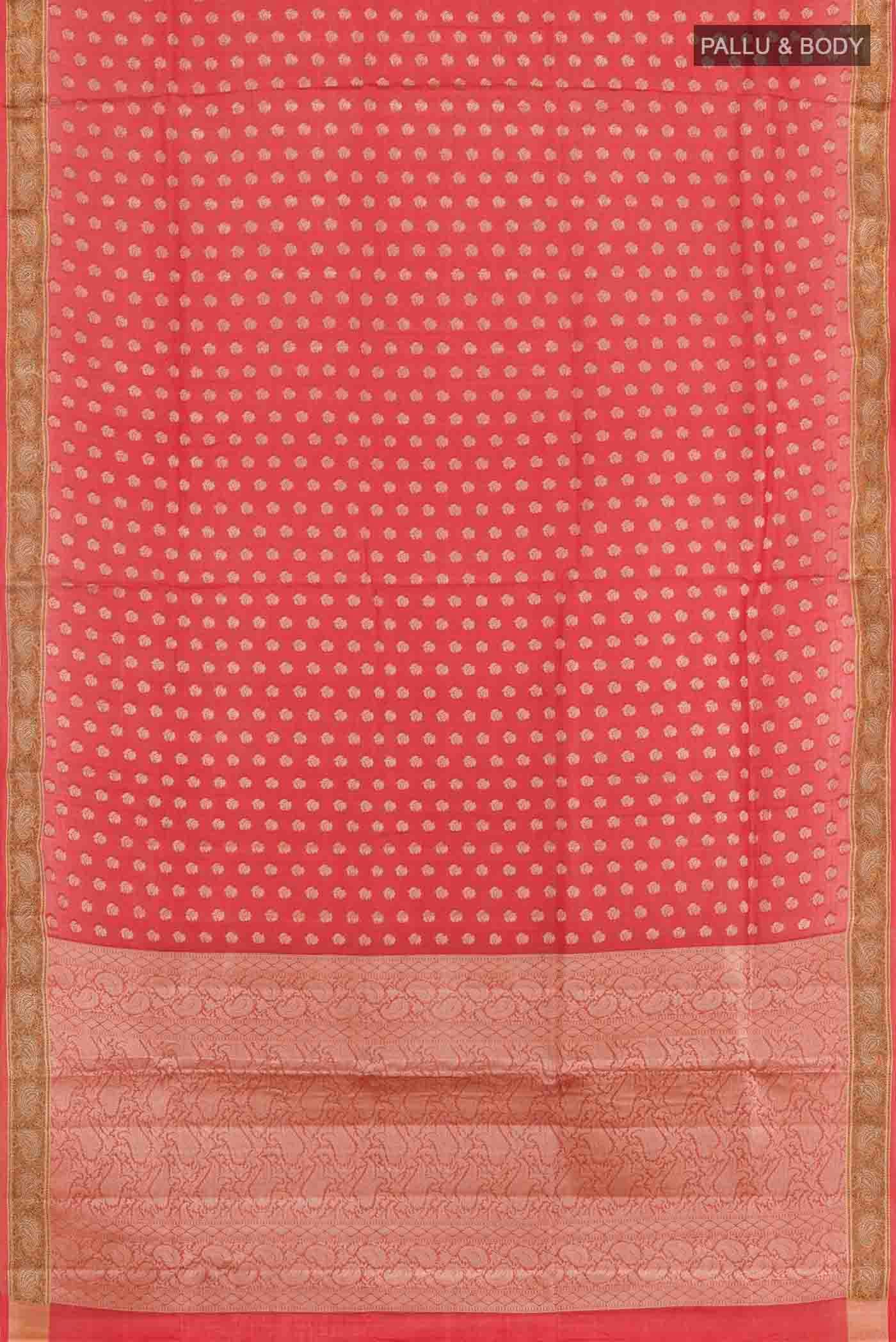 Red Banarasi Tussar Silk Saree - Image 3