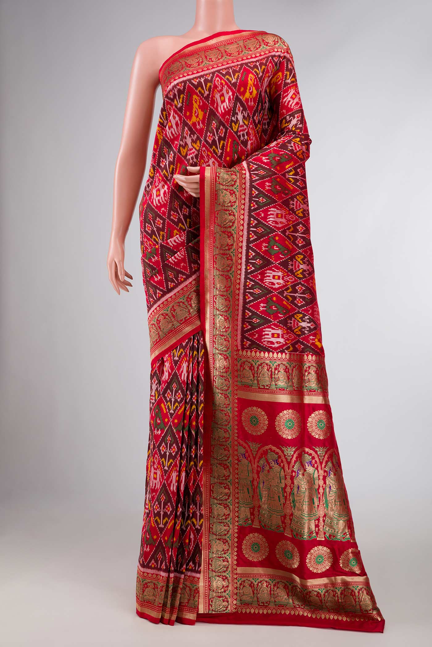Pure Silk Pure Zari Red Dual Tone Double Ikat Saree